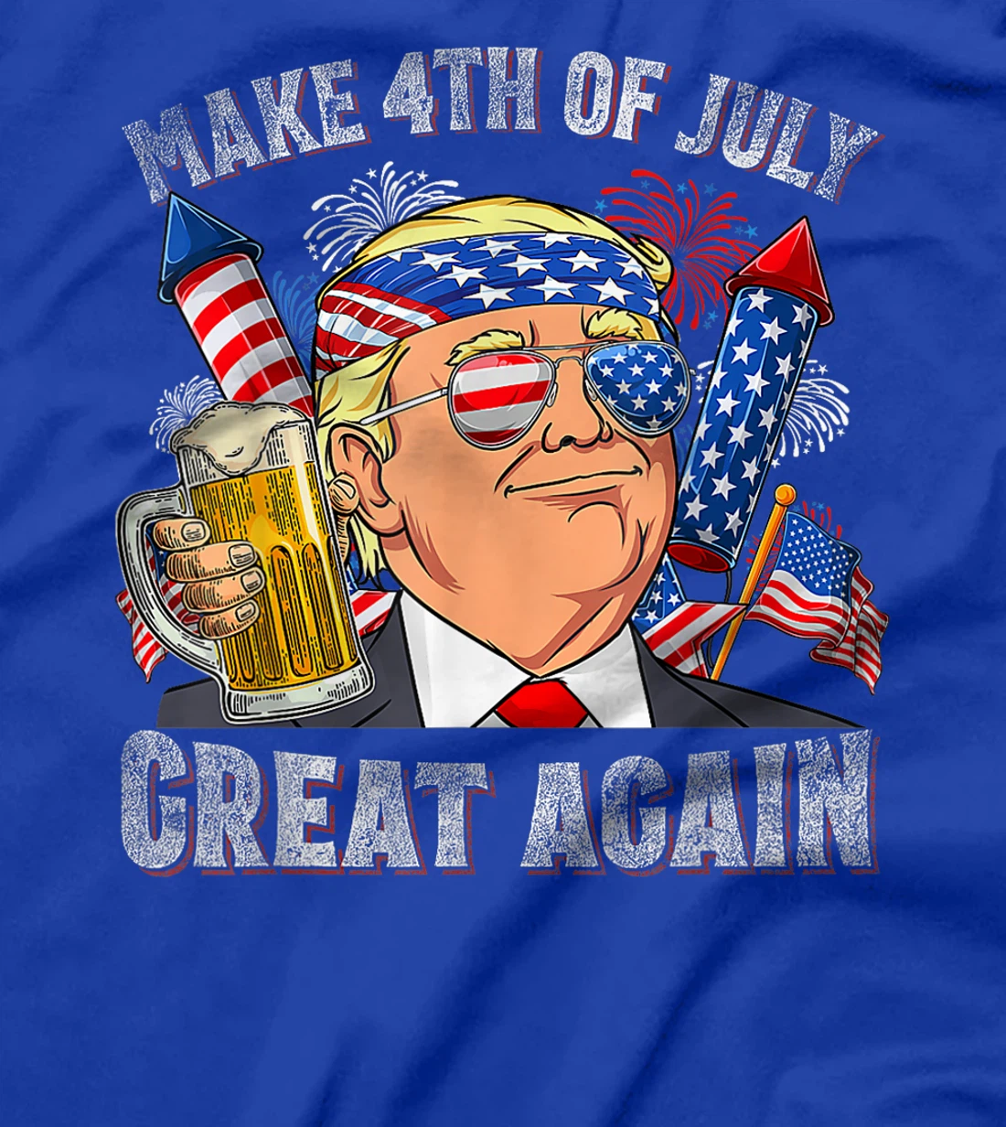 Funny Trump Make 4th Of July Great Again Men Drinking Beer T-Shirt