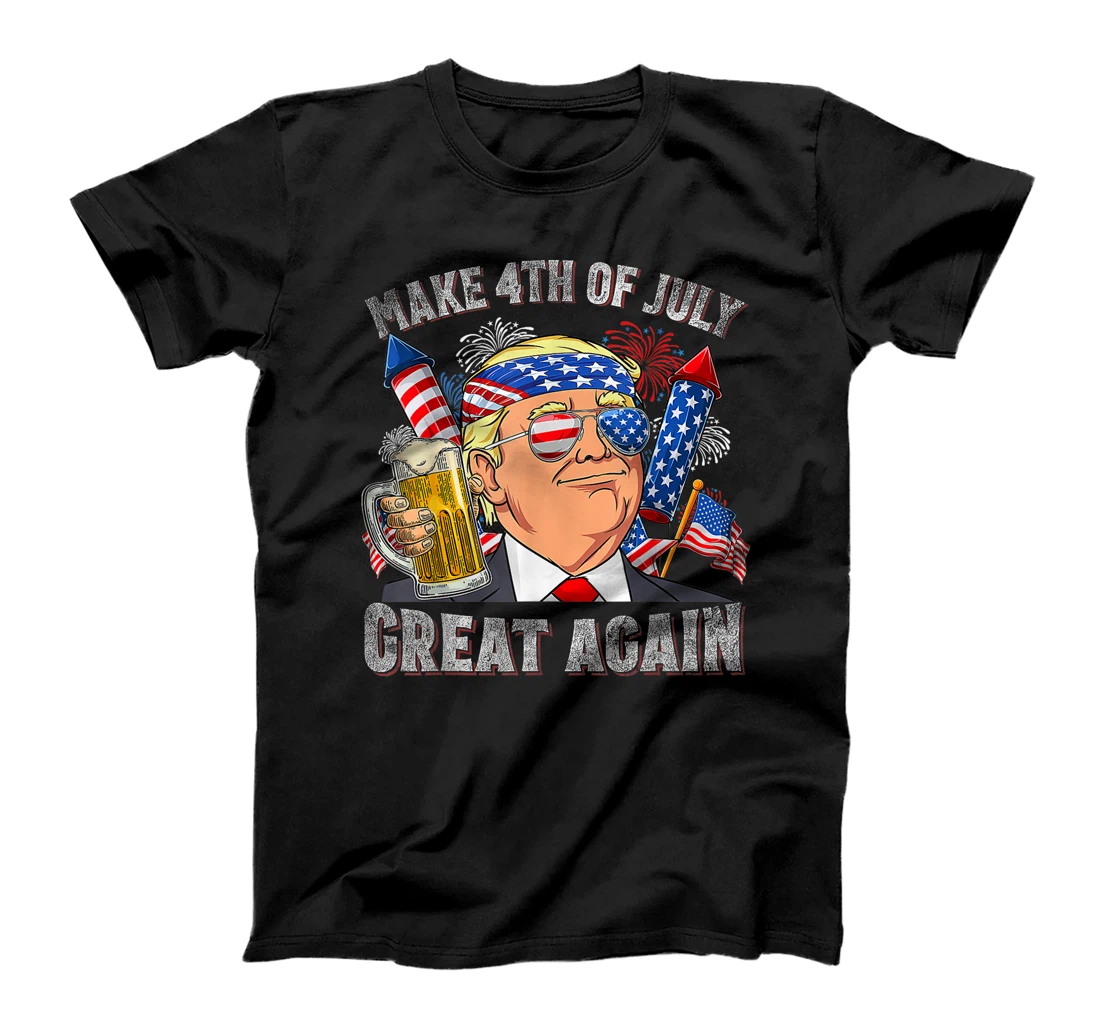 Funny Trump Make 4th Of July Great Again Men Drinking Beer T-Shirt