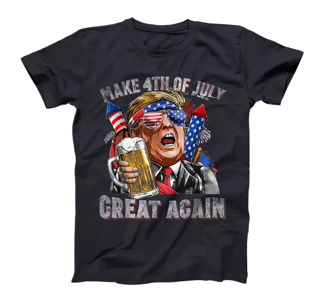 Funny Trump Make 4th Of July Great Again Men Drinking Beer T-Shirt