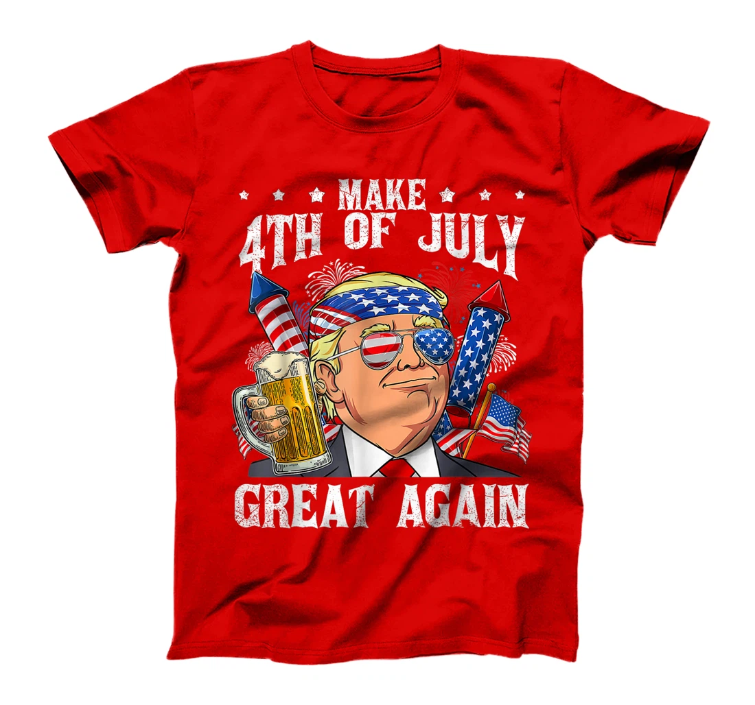 Funny Trump Make 4th Of July Great Again Men Drinking Beer T-Shirt