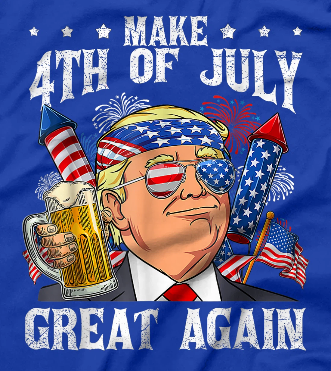 Funny Trump Make 4th Of July Great Again Men Drinking Beer T-Shirt