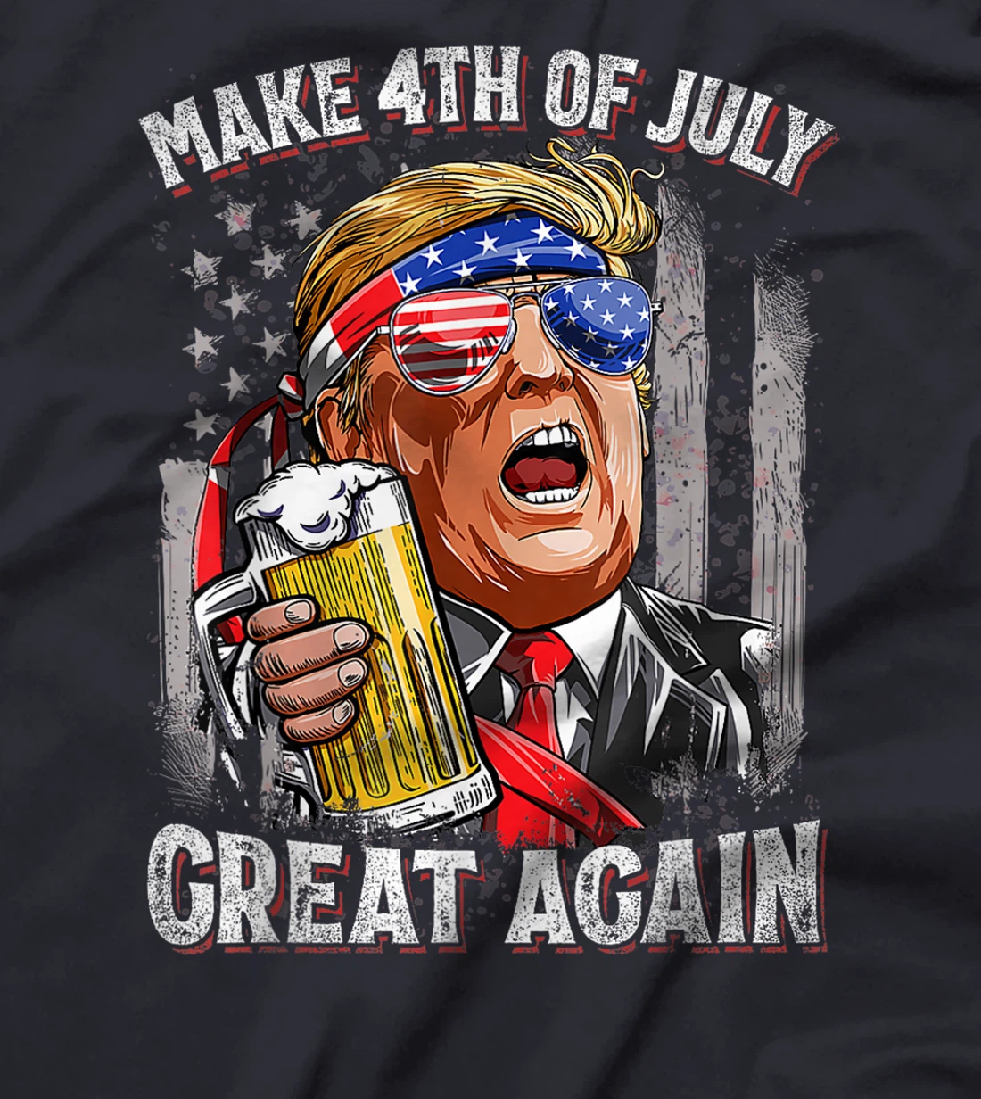 Trump Make 4th of July Great Again Men Drinking Beer Funny T-Shirt