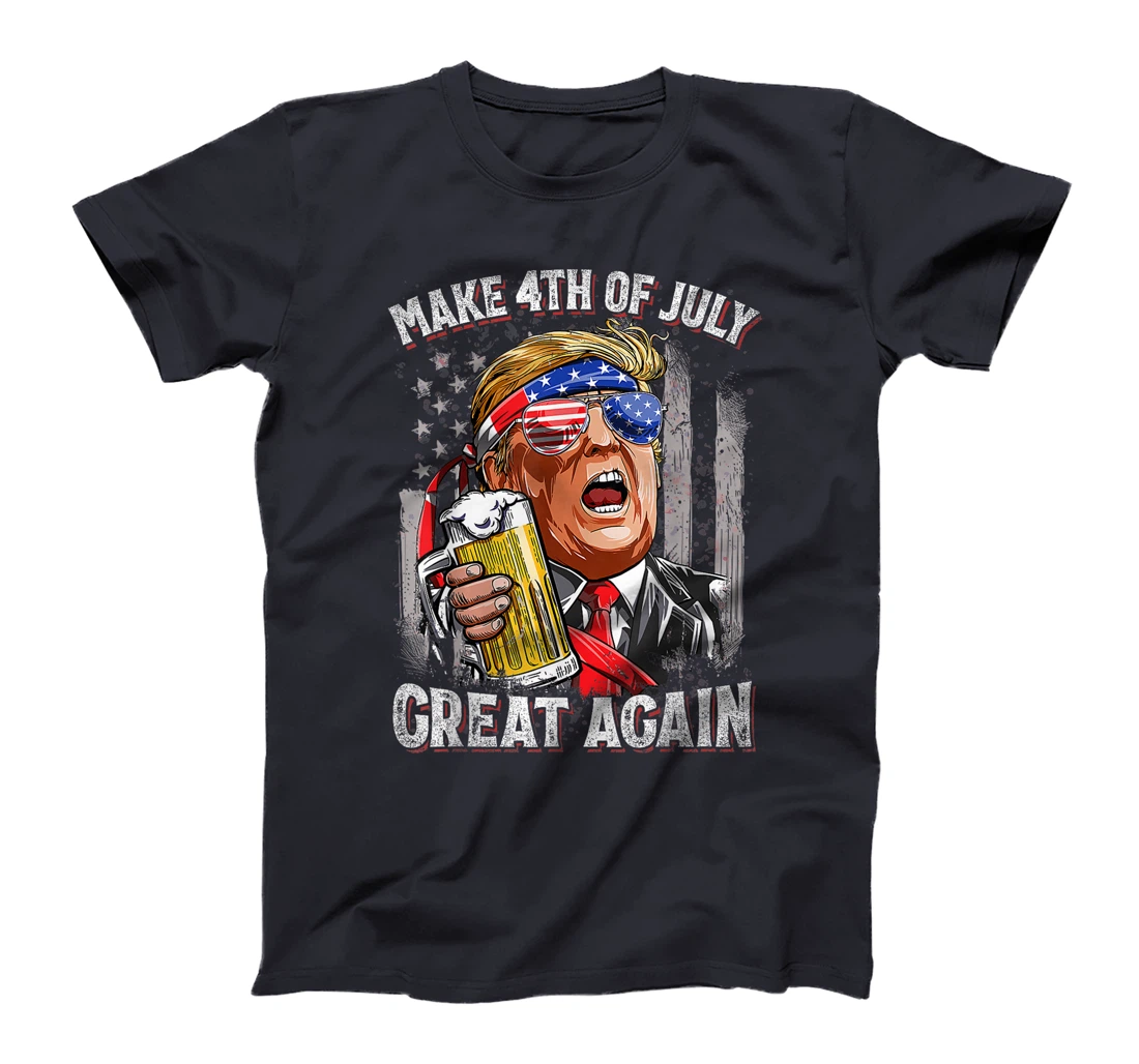 Trump Make 4th of July Great Again Men Drinking Beer Funny T-Shirt