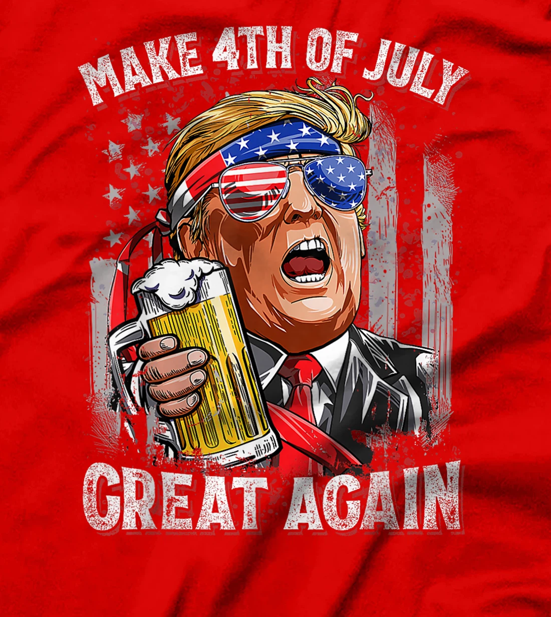 Trump Make 4th of July Great Again Men Drinking Beer Funny T-Shirt
