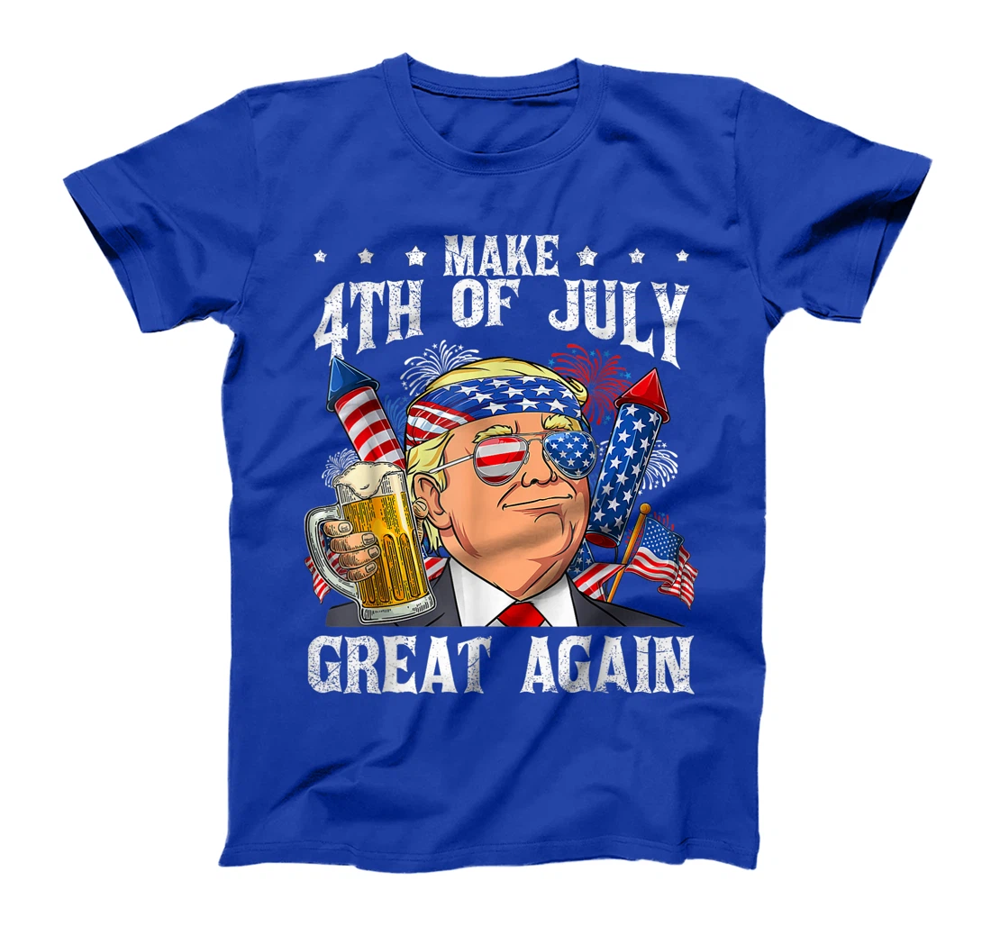 Funny Trump Make 4th Of July Great Again Men Drinking Beer T-Shirt