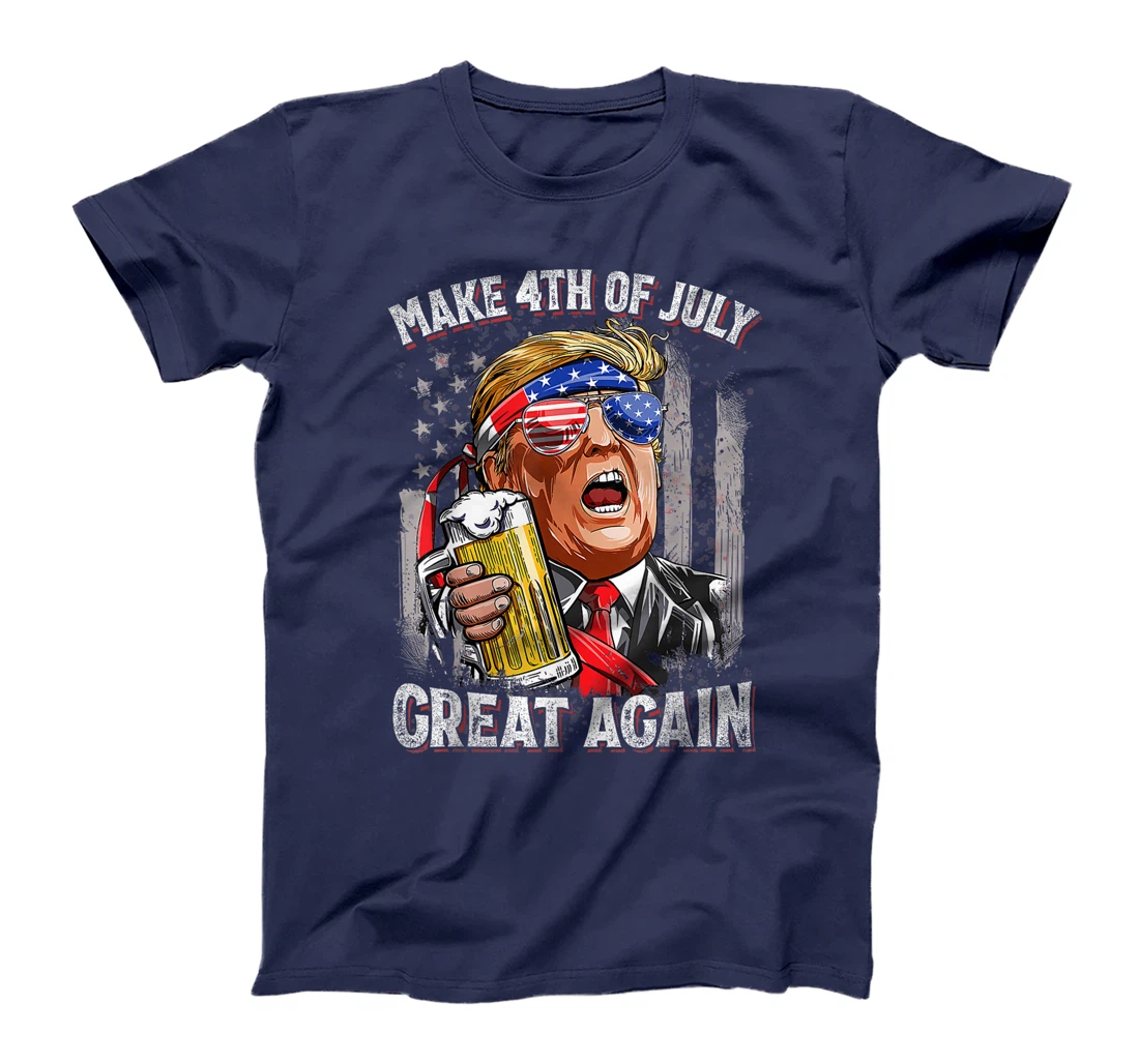 Trump Make 4th of July Great Again Men Drinking Beer Funny T-Shirt