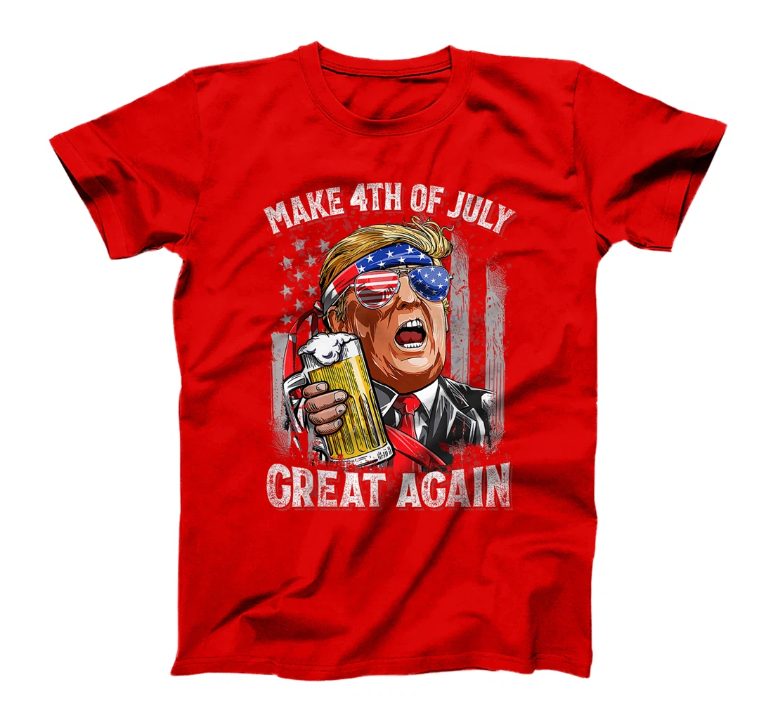 Trump Make 4th of July Great Again Men Drinking Beer Funny T-Shirt