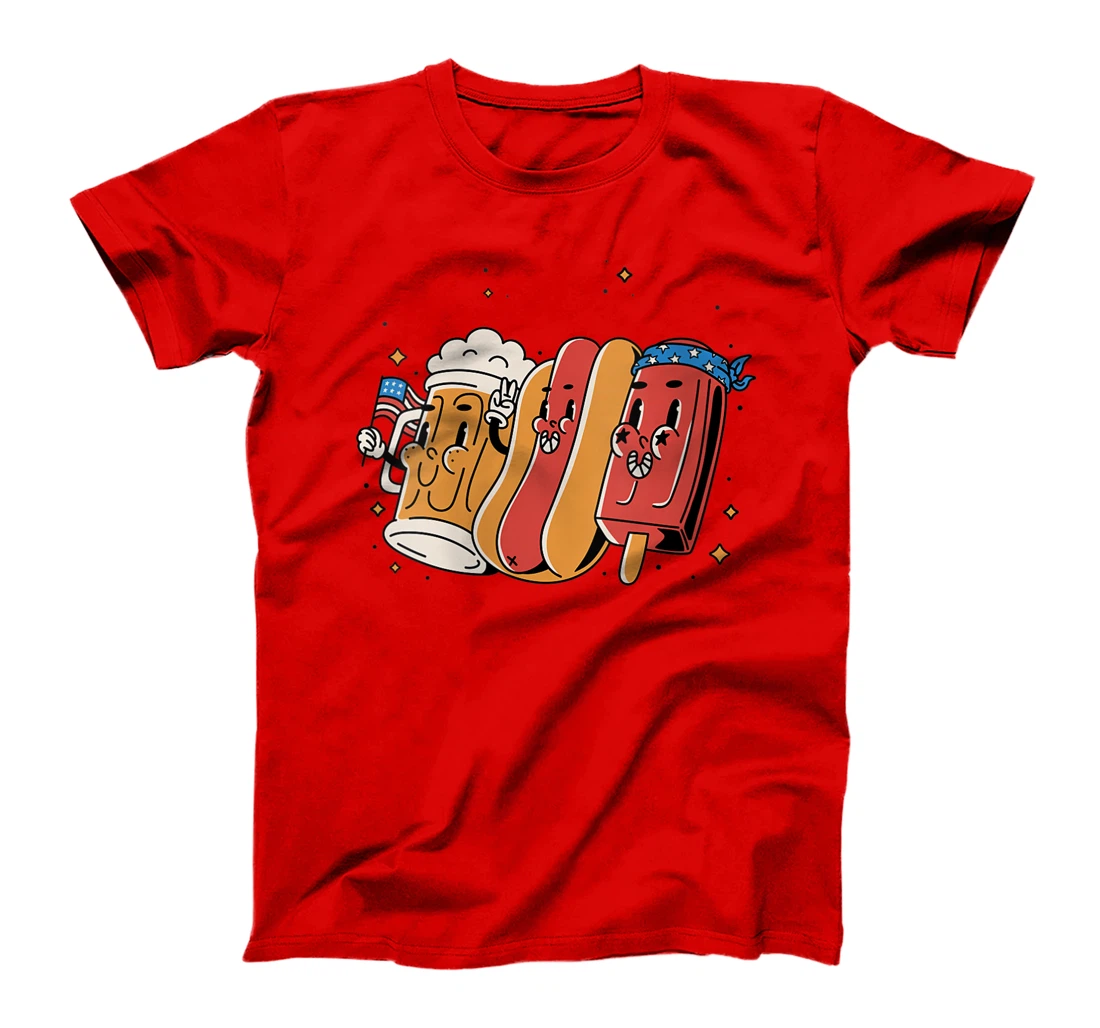 Womens 4th Of July Funny Hotdog American Flag Patriotic Veterans T-Shirt