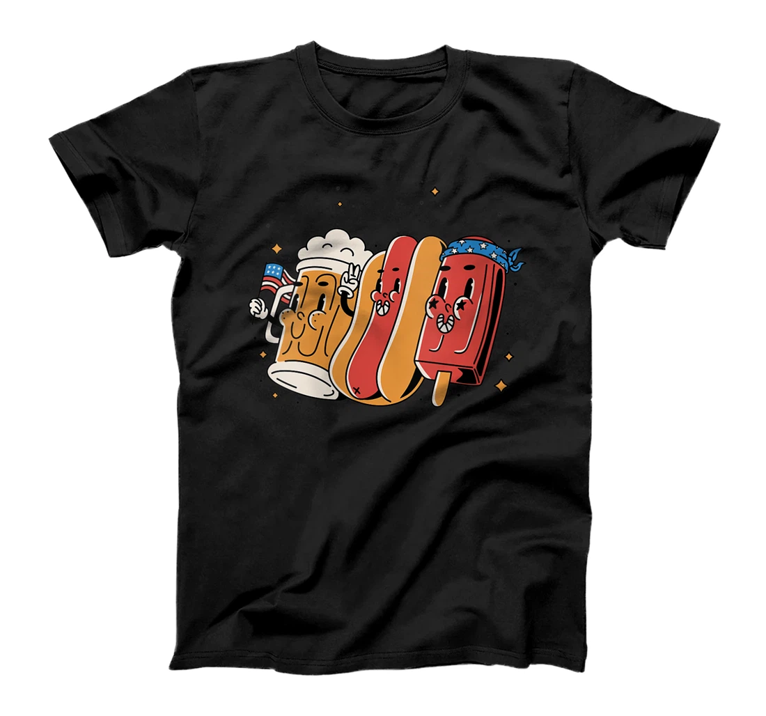 Womens 4th Of July Funny Hotdog American Flag Patriotic Veterans T-Shirt