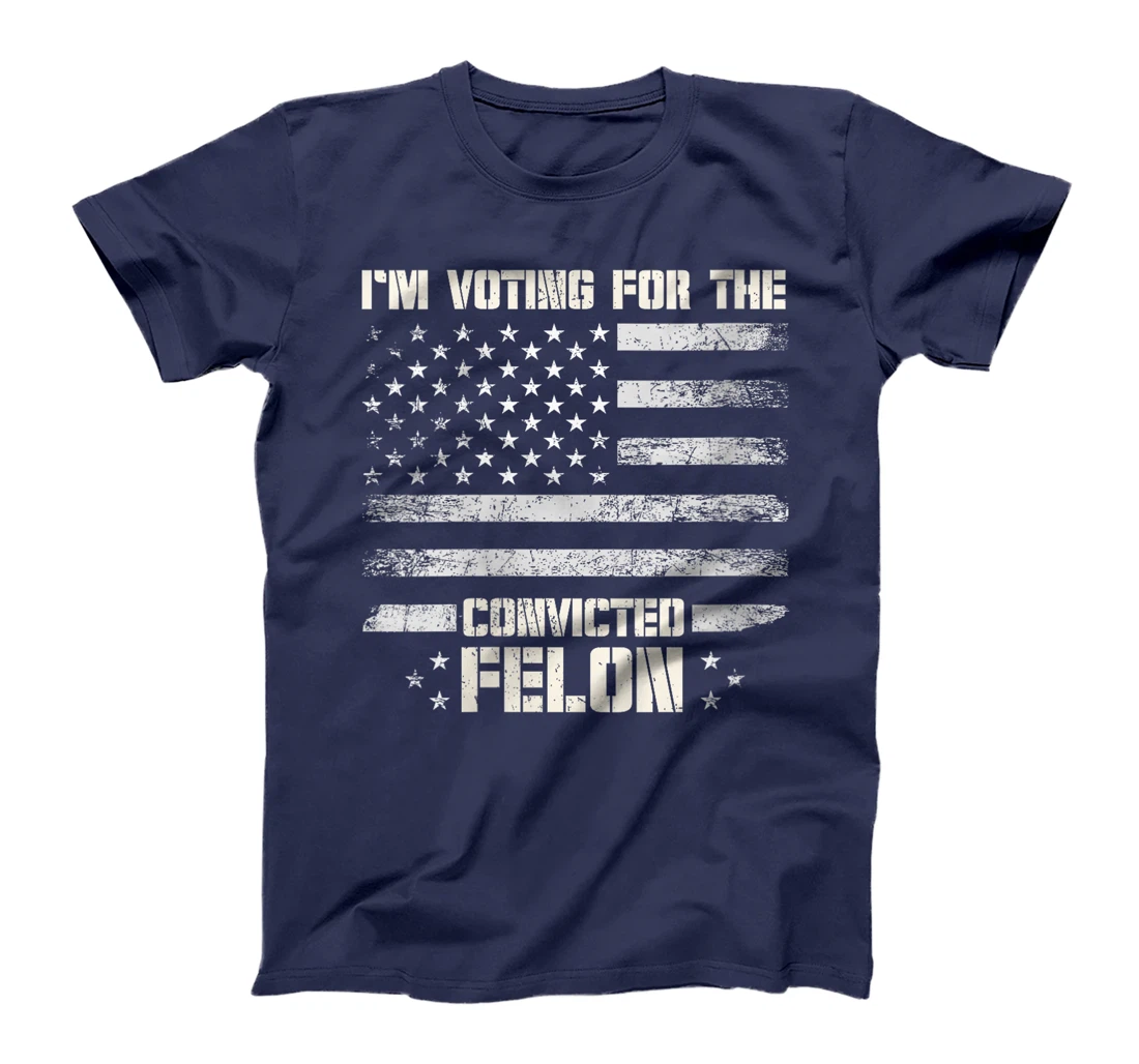 Womens Vintage I'm Voting Convicted Felon USA Flag Support Trump T-Shirt