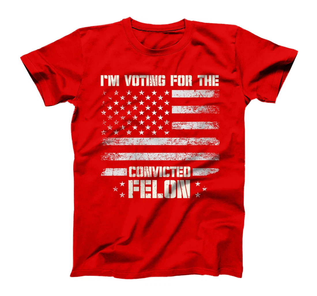Womens Vintage I'm Voting Convicted Felon USA Flag Support Trump T-Shirt