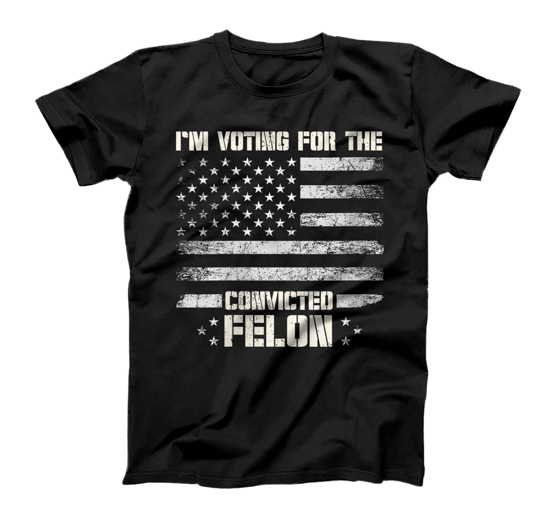 Womens Vintage I'm Voting Convicted Felon USA Flag Support Trump T-Shirt