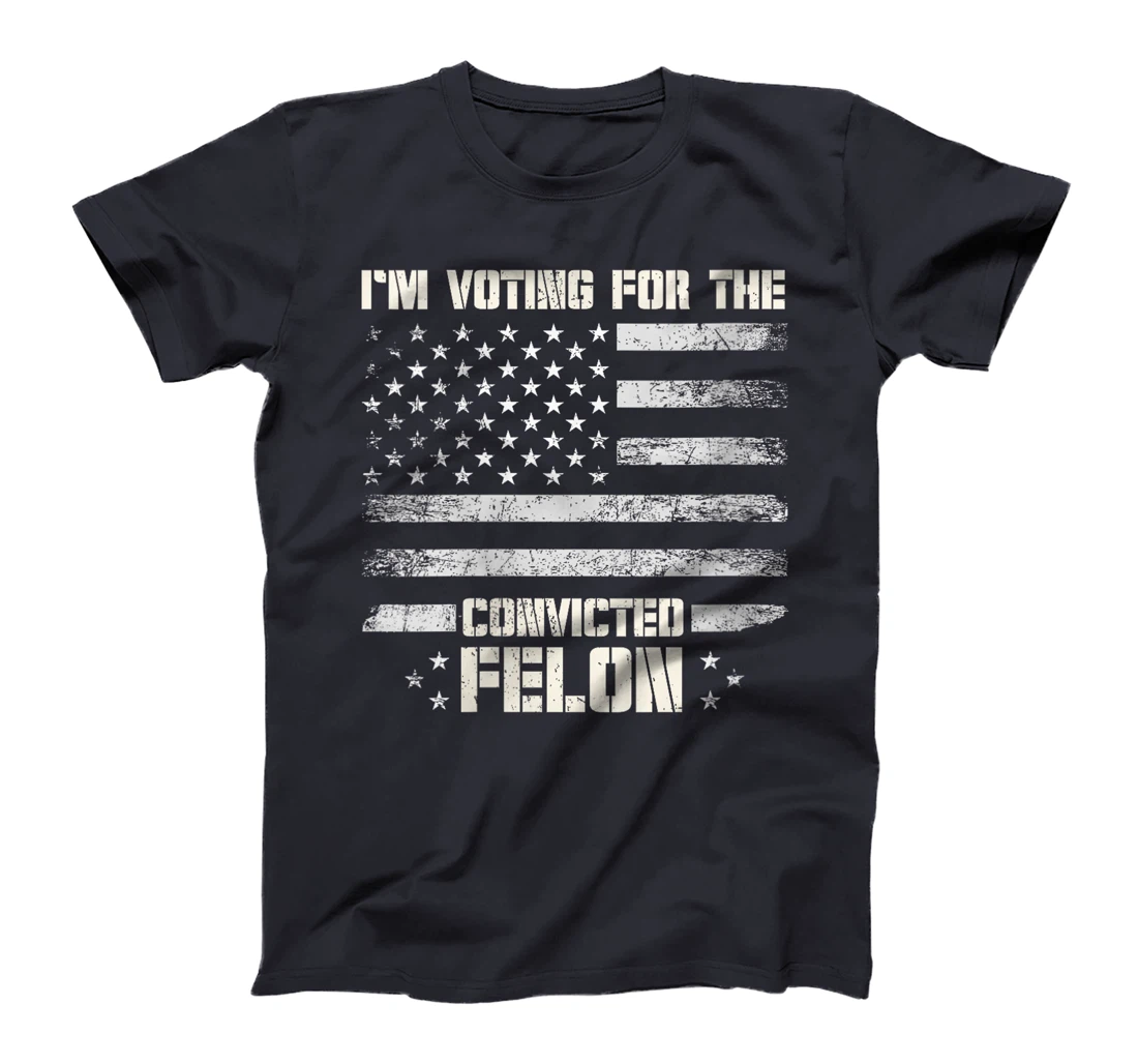 Womens Vintage I'm Voting Convicted Felon USA Flag Support Trump T-Shirt