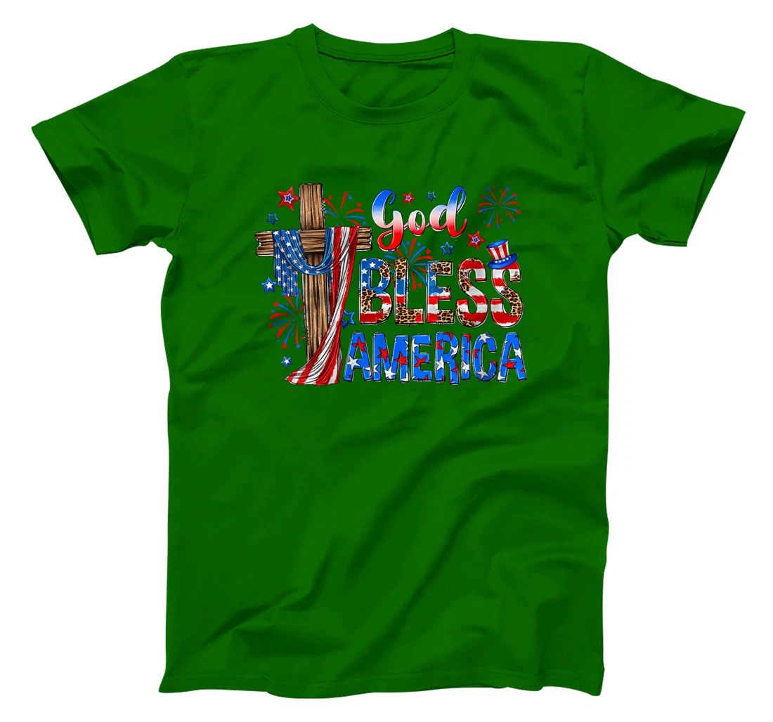 Womens God Bless America USA Flag 4th of July Patriotic T-Shirt
