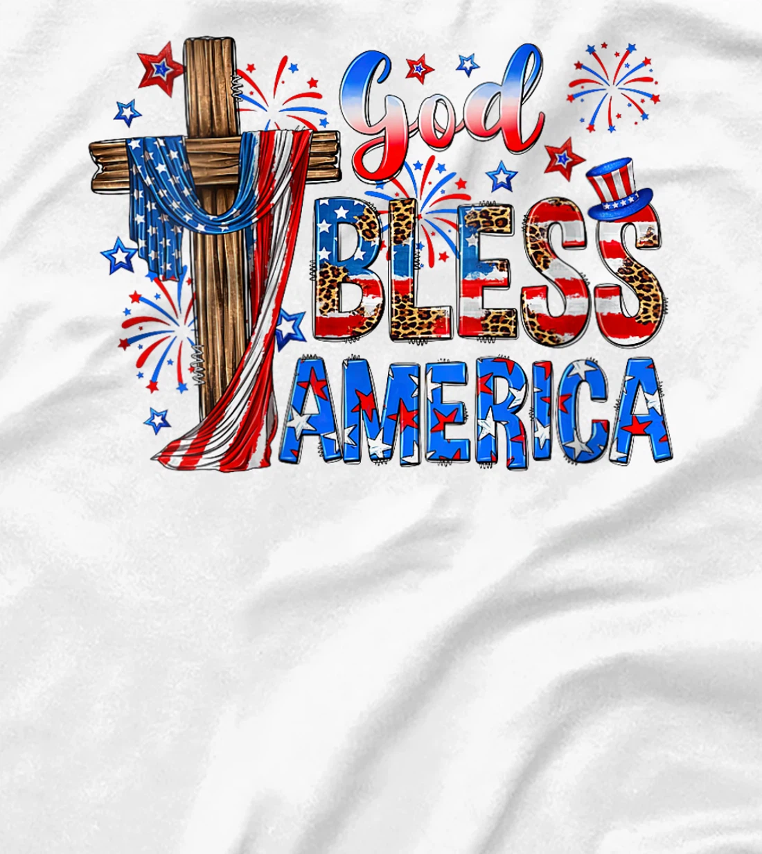 Womens God Bless America USA Flag 4th of July Patriotic T-Shirt