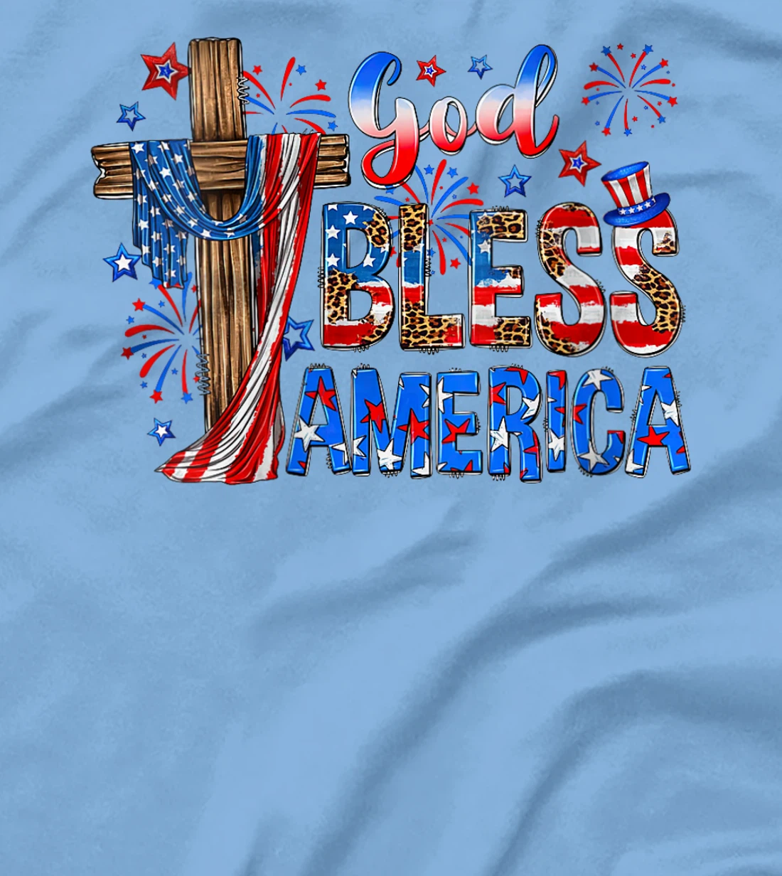 Womens God Bless America USA Flag 4th of July Patriotic T-Shirt