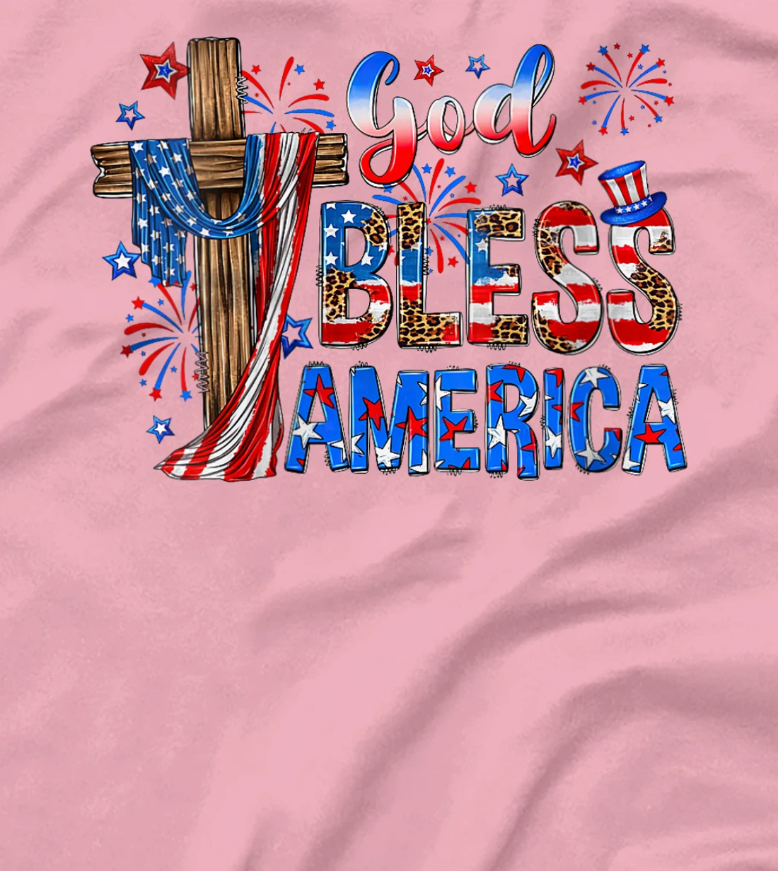 Womens God Bless America USA Flag 4th of July Patriotic T-Shirt