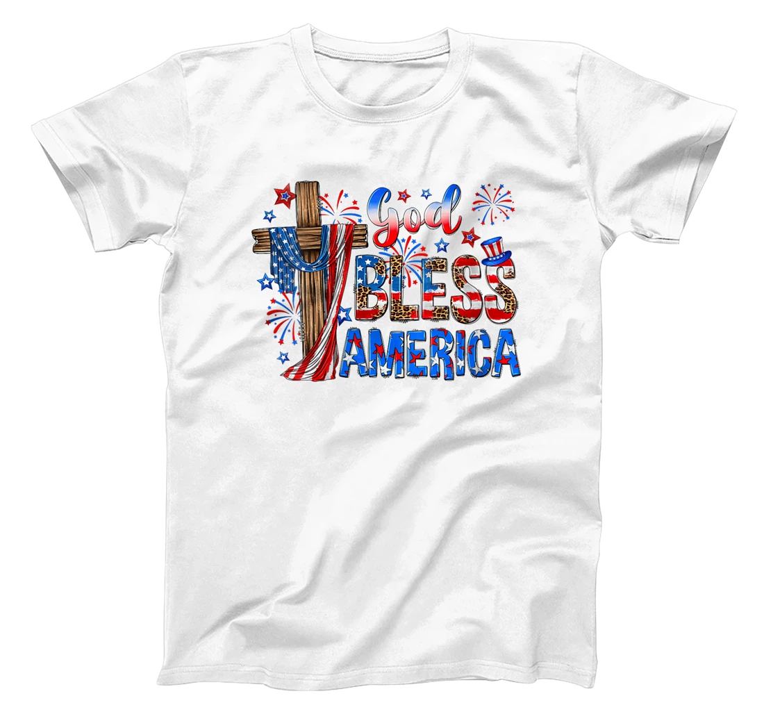 Womens God Bless America USA Flag 4th of July Patriotic T-Shirt