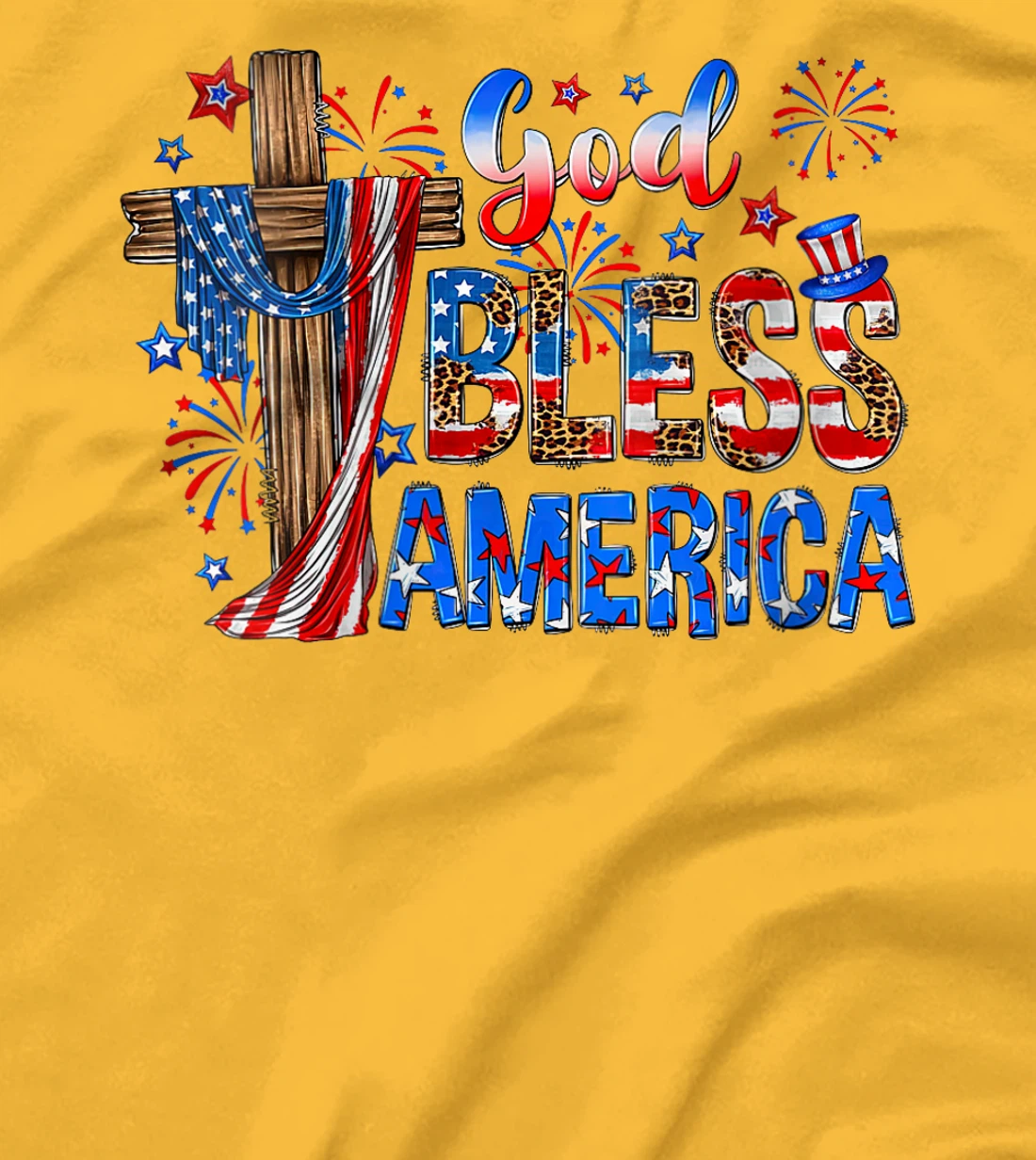 Womens God Bless America USA Flag 4th of July Patriotic T-Shirt