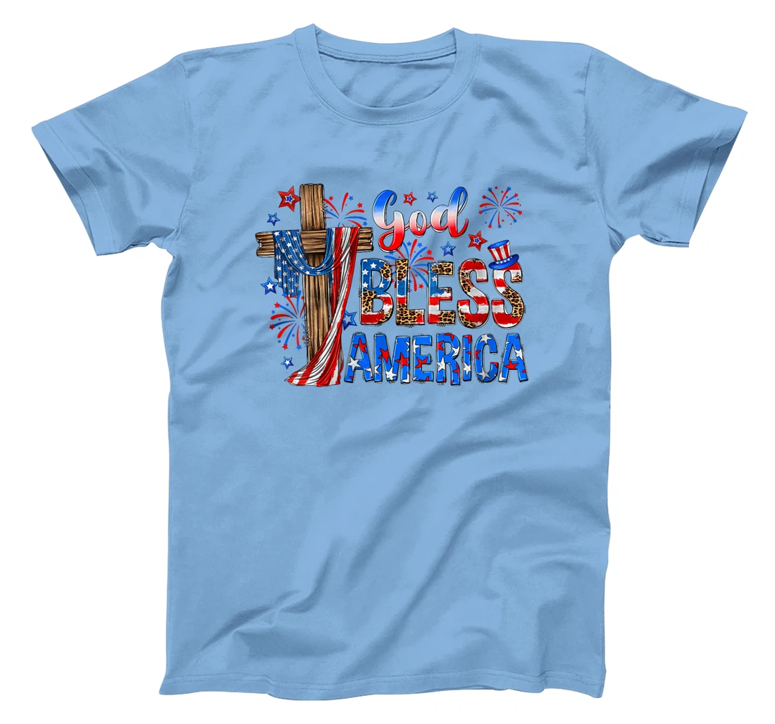 Womens God Bless America USA Flag 4th of July Patriotic T-Shirt