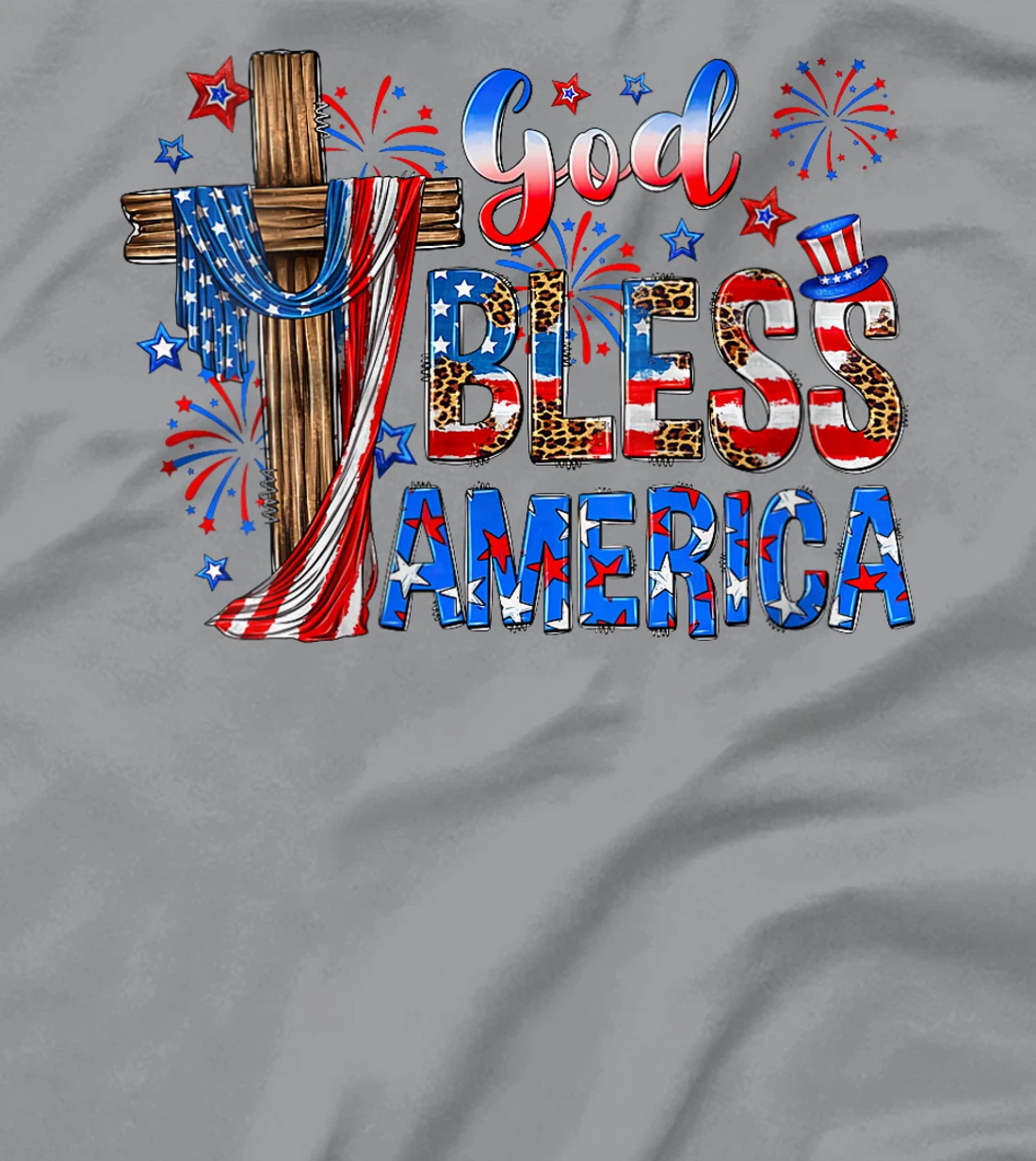 Womens God Bless America USA Flag 4th of July Patriotic T-Shirt