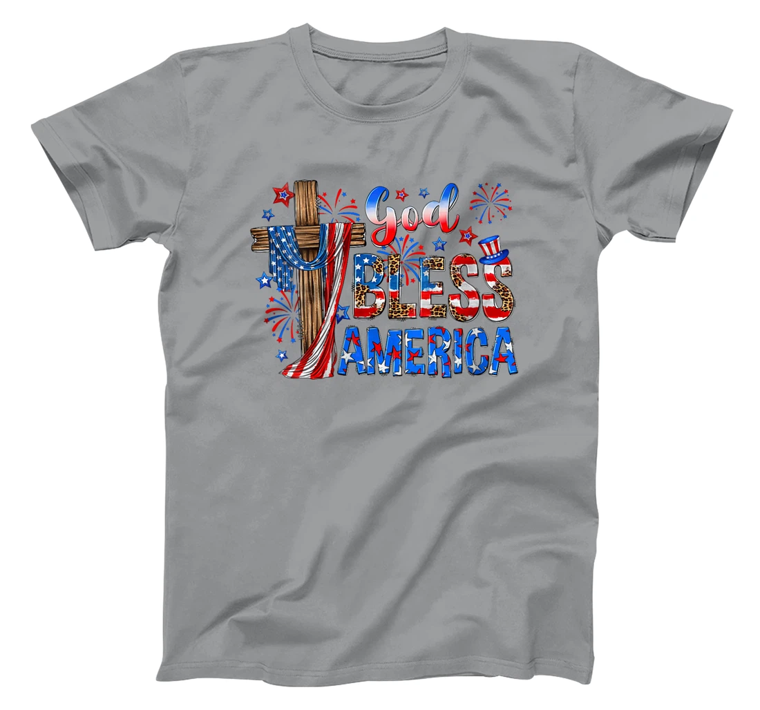 Womens God Bless America USA Flag 4th of July Patriotic T-Shirt