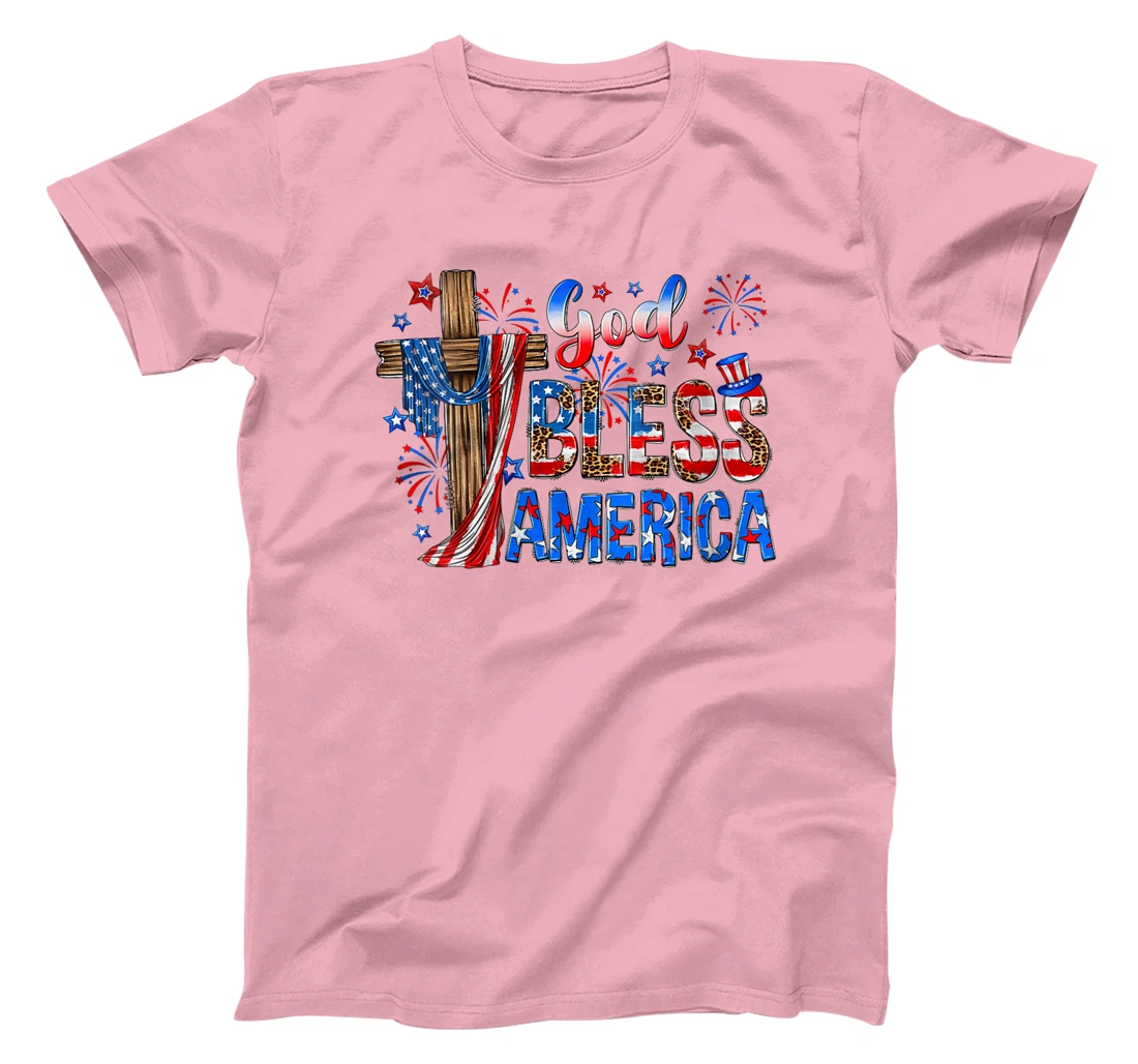Womens God Bless America USA Flag 4th of July Patriotic T-Shirt
