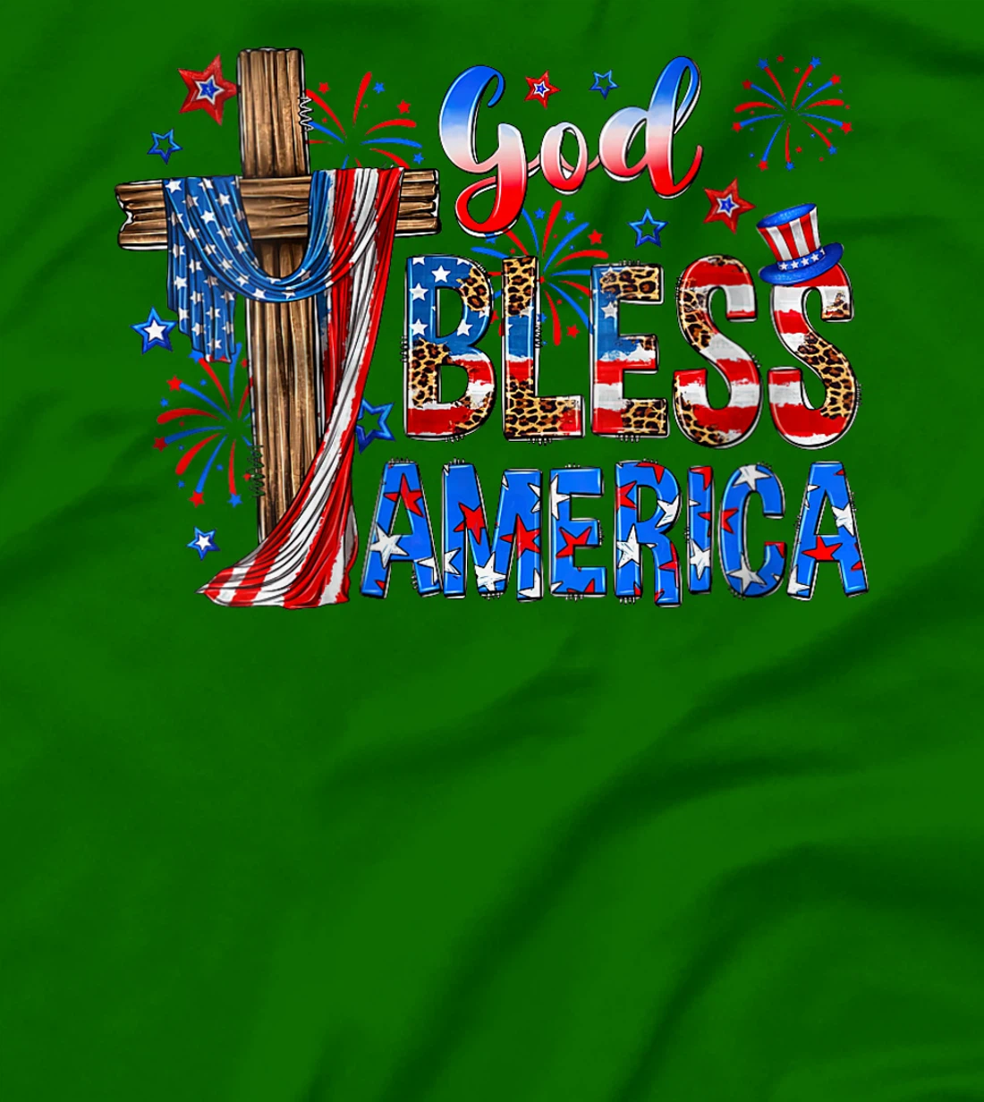 Womens God Bless America USA Flag 4th of July Patriotic T-Shirt
