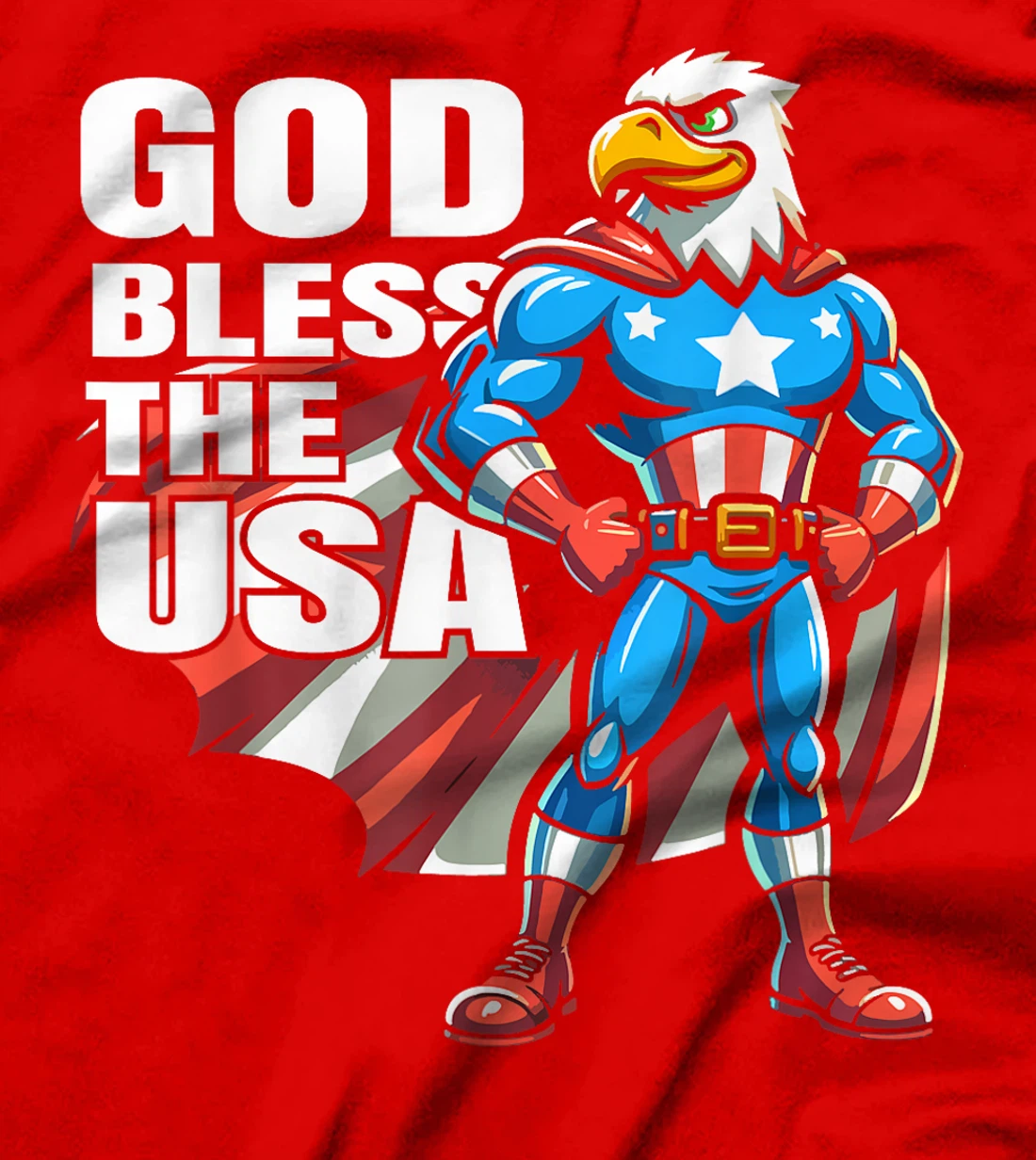 God Bless The USA American Patriotic Eagle Superhero Design T-Shirt