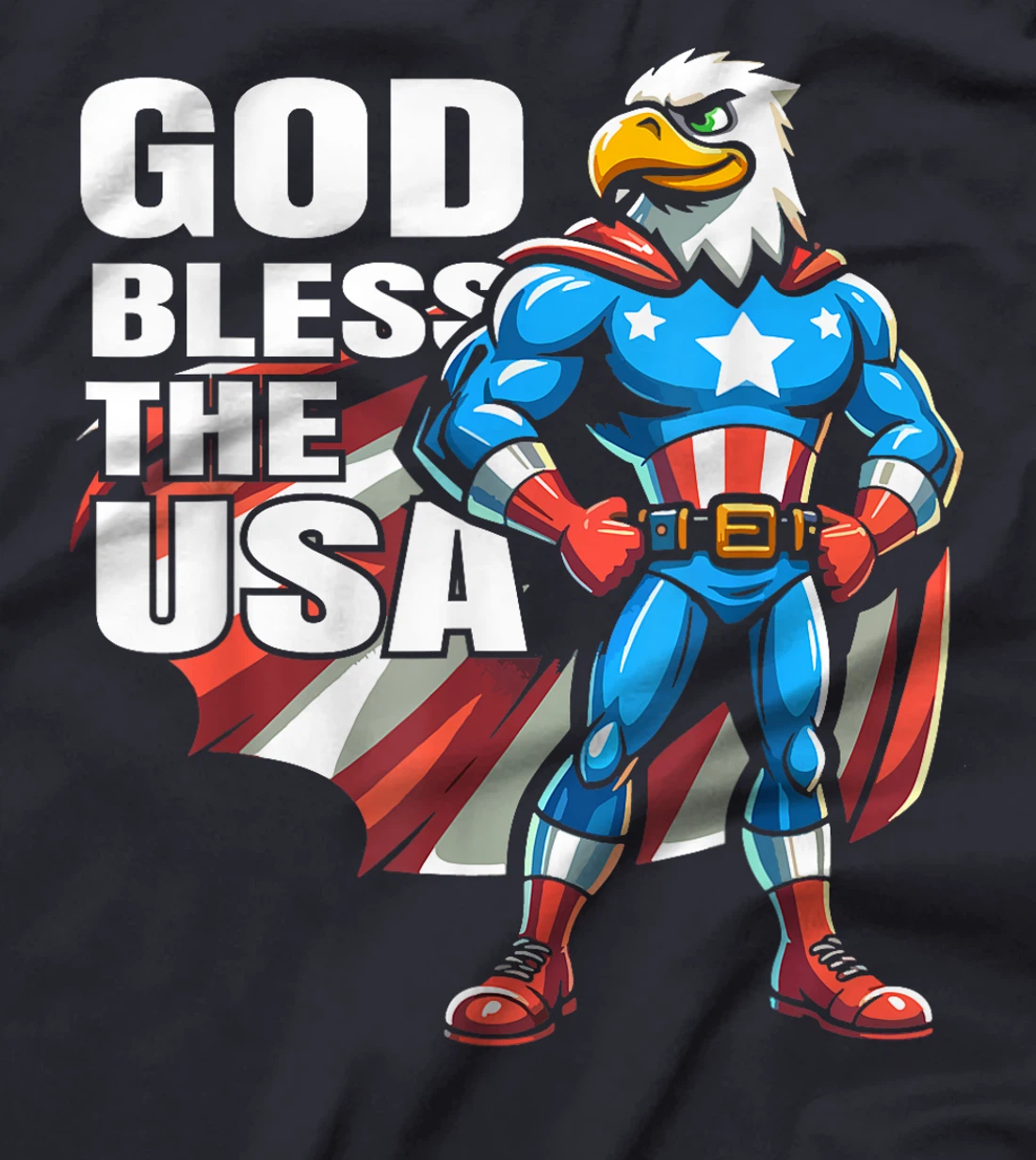 God Bless The USA American Patriotic Eagle Superhero Design T-Shirt