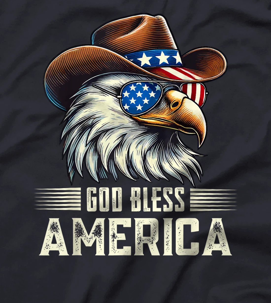 4th of July Bald Eagle Cowboy Western God Bless USA T-Shirt