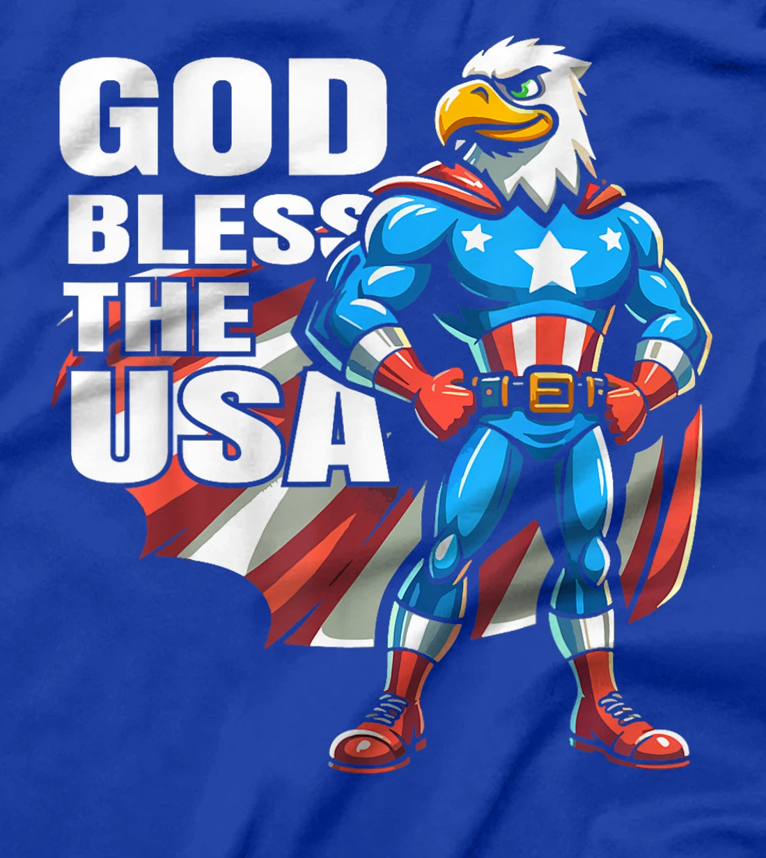 God Bless The USA American Patriotic Eagle Superhero Design T-Shirt