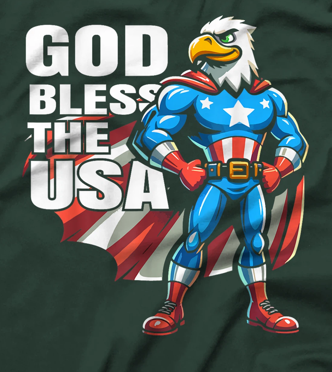 God Bless The USA American Patriotic Eagle Superhero Design T-Shirt