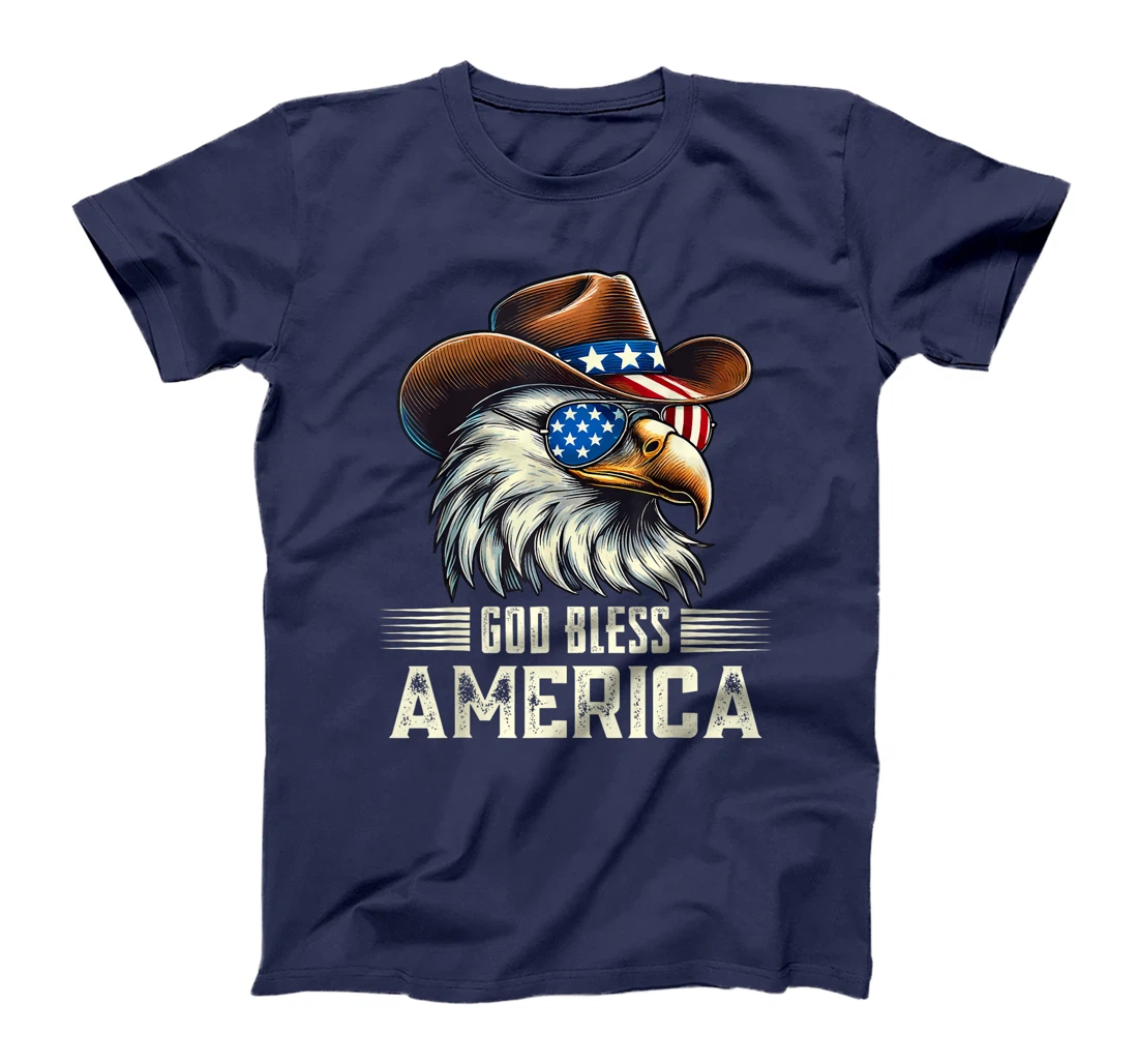 4th of July Bald Eagle Cowboy Western God Bless USA T-Shirt