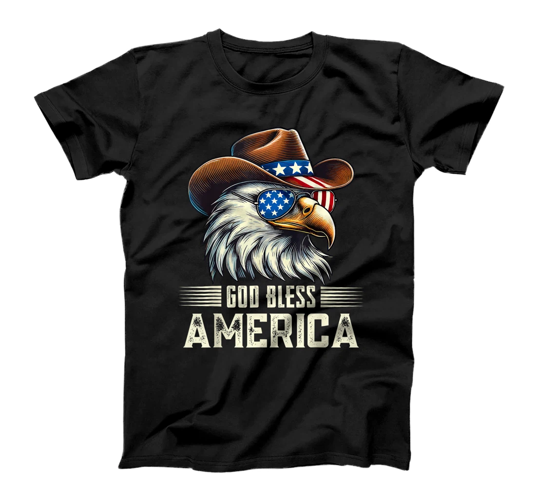 4th of July Bald Eagle Cowboy Western God Bless USA T-Shirt
