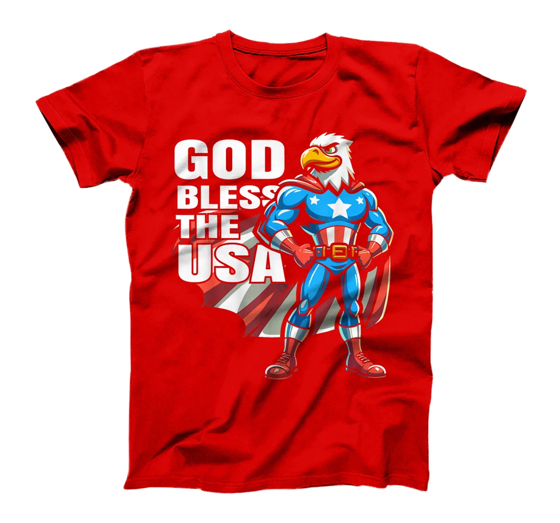 God Bless The USA American Patriotic Eagle Superhero Design T-Shirt