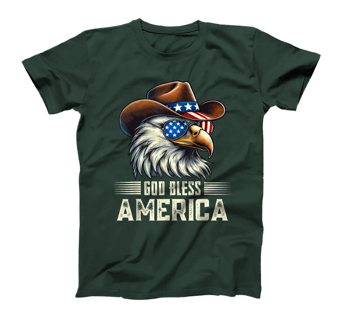 4th of July Bald Eagle Cowboy Western God Bless USA T-Shirt