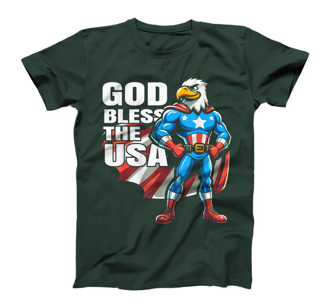 God Bless The USA American Patriotic Eagle Superhero Design T-Shirt