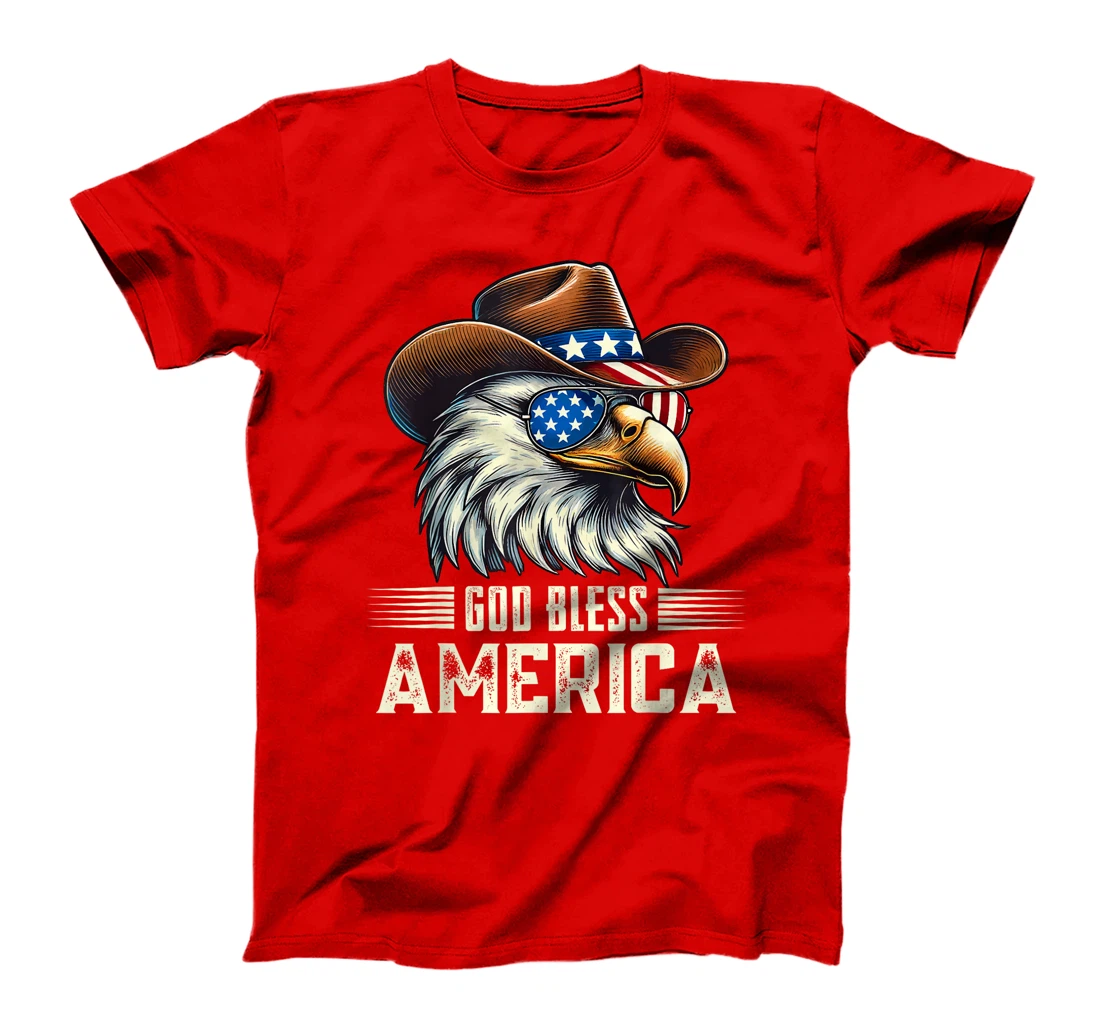 4th of July Bald Eagle Cowboy Western God Bless USA T-Shirt
