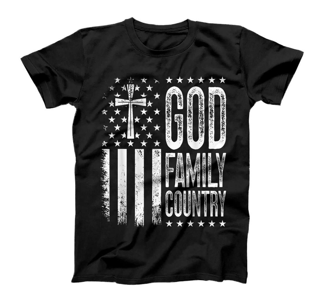 God Family Country - Patriotic Christian US Flag T-Shirt