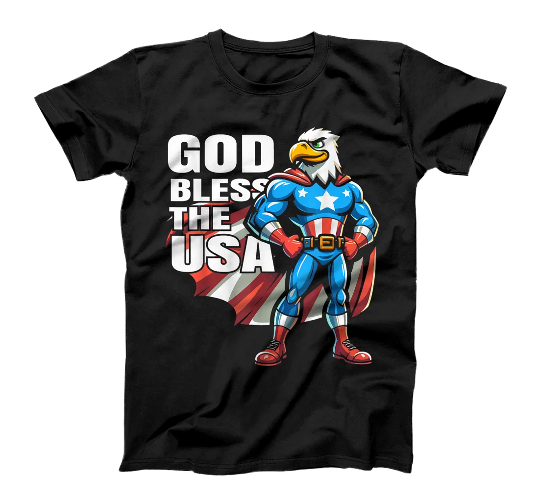 God Bless The USA American Patriotic Eagle Superhero Design T-Shirt