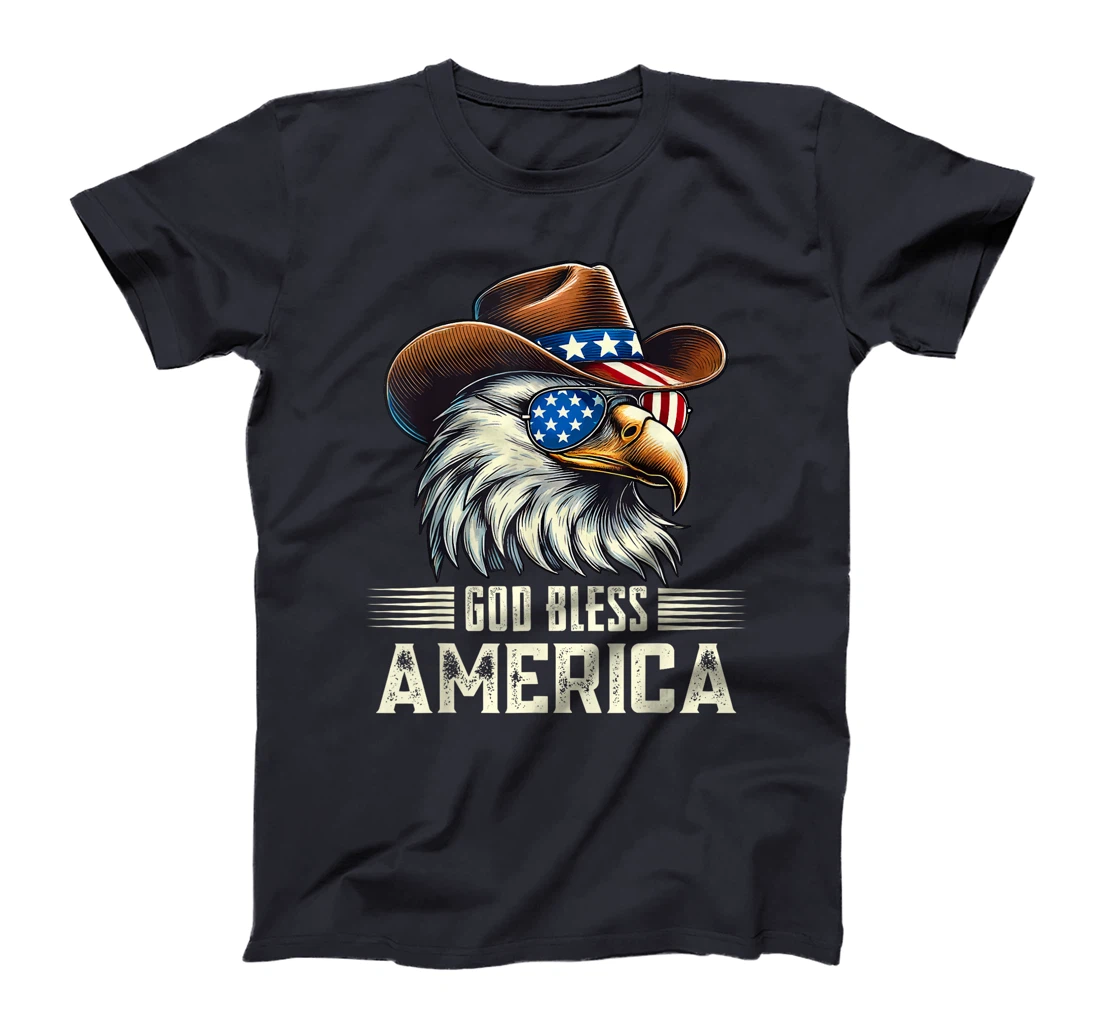 4th of July Bald Eagle Cowboy Western God Bless USA T-Shirt