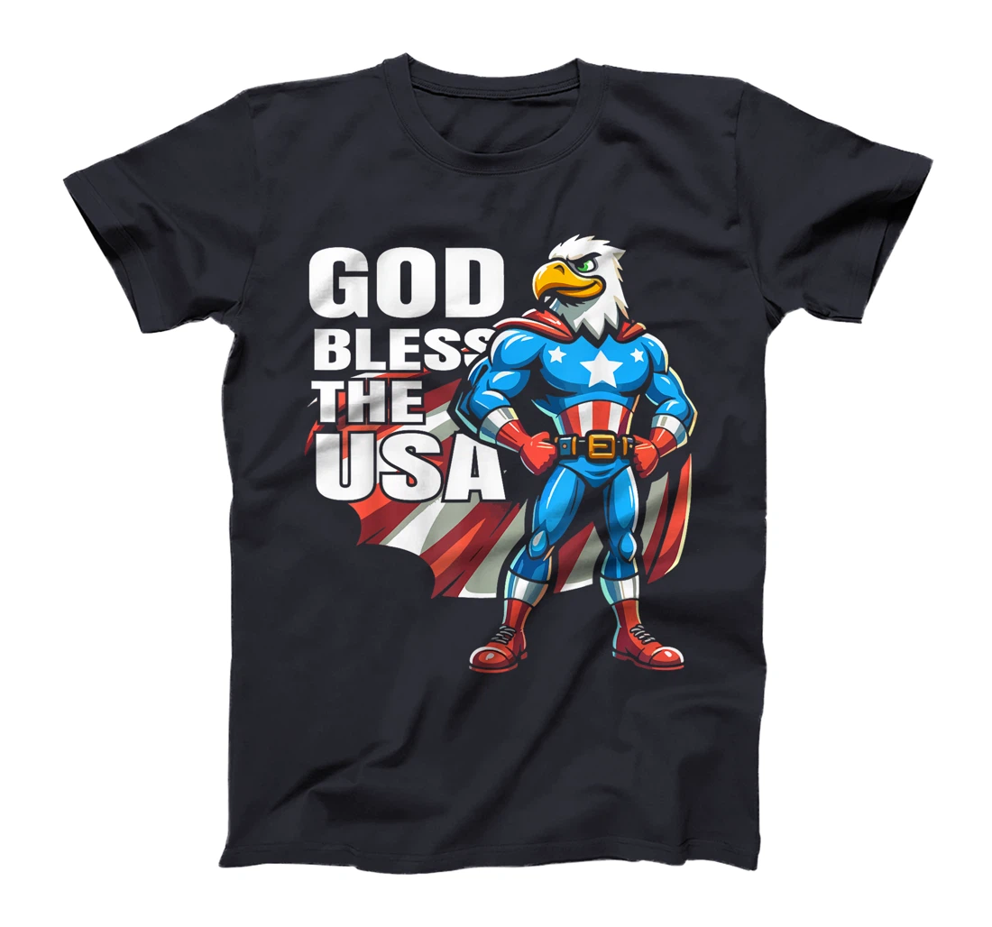 God Bless The USA American Patriotic Eagle Superhero Design T-Shirt