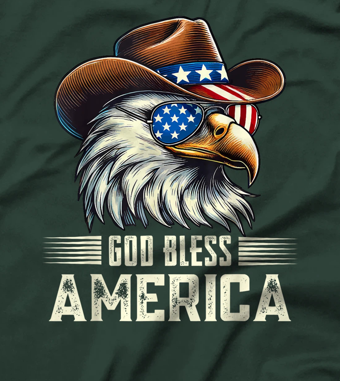 4th of July Bald Eagle Cowboy Western God Bless USA T-Shirt