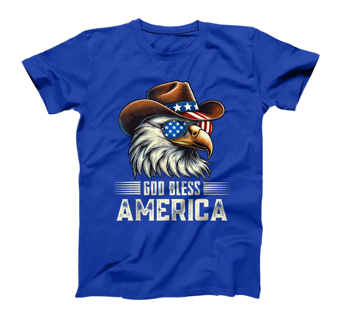 4th of July Bald Eagle Cowboy Western God Bless USA T-Shirt
