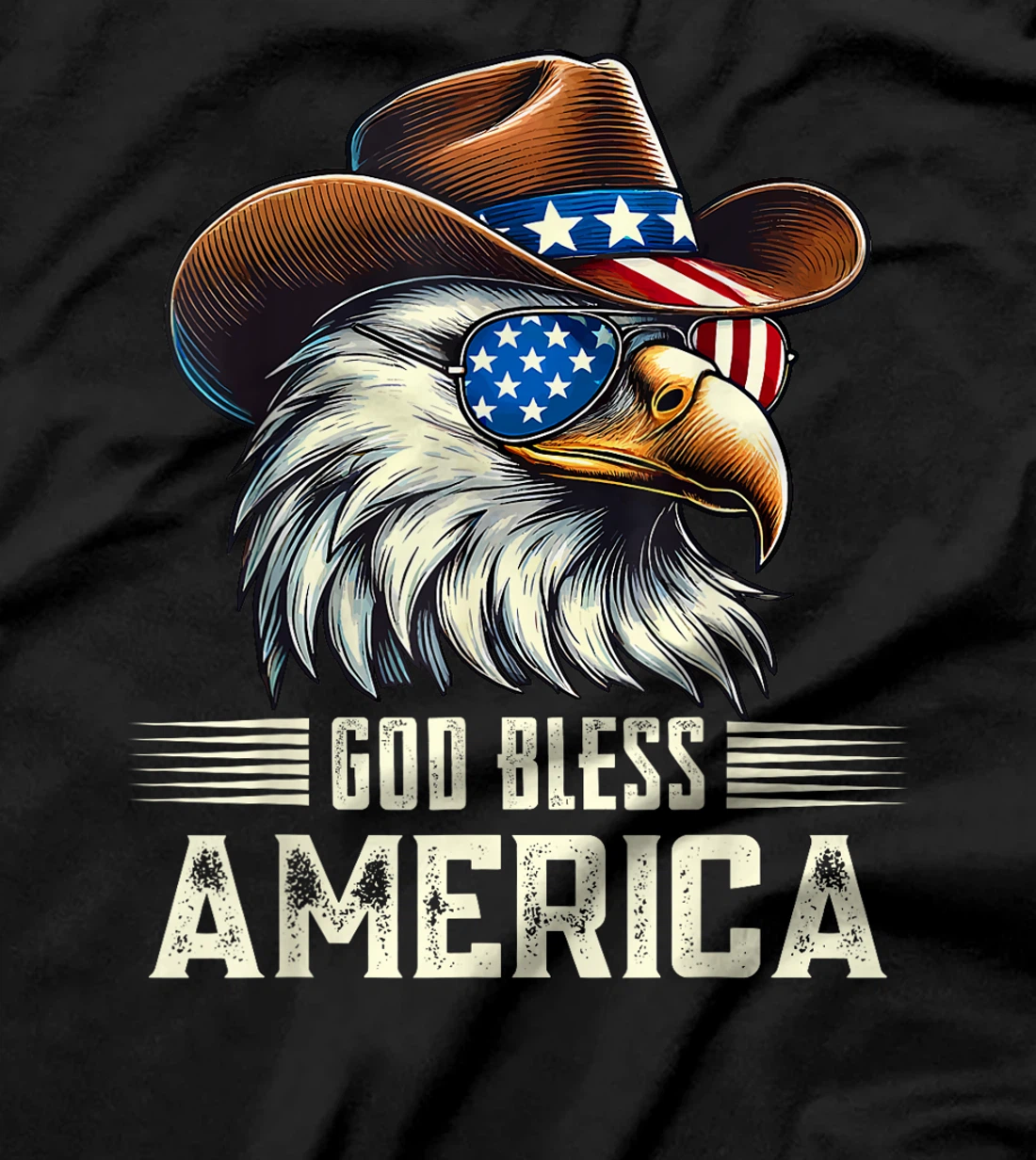 4th of July Bald Eagle Cowboy Western God Bless USA T-Shirt