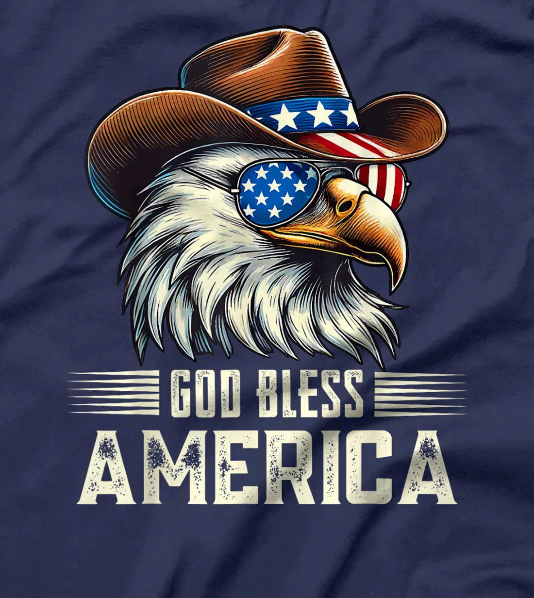 4th of July Bald Eagle Cowboy Western God Bless USA T-Shirt