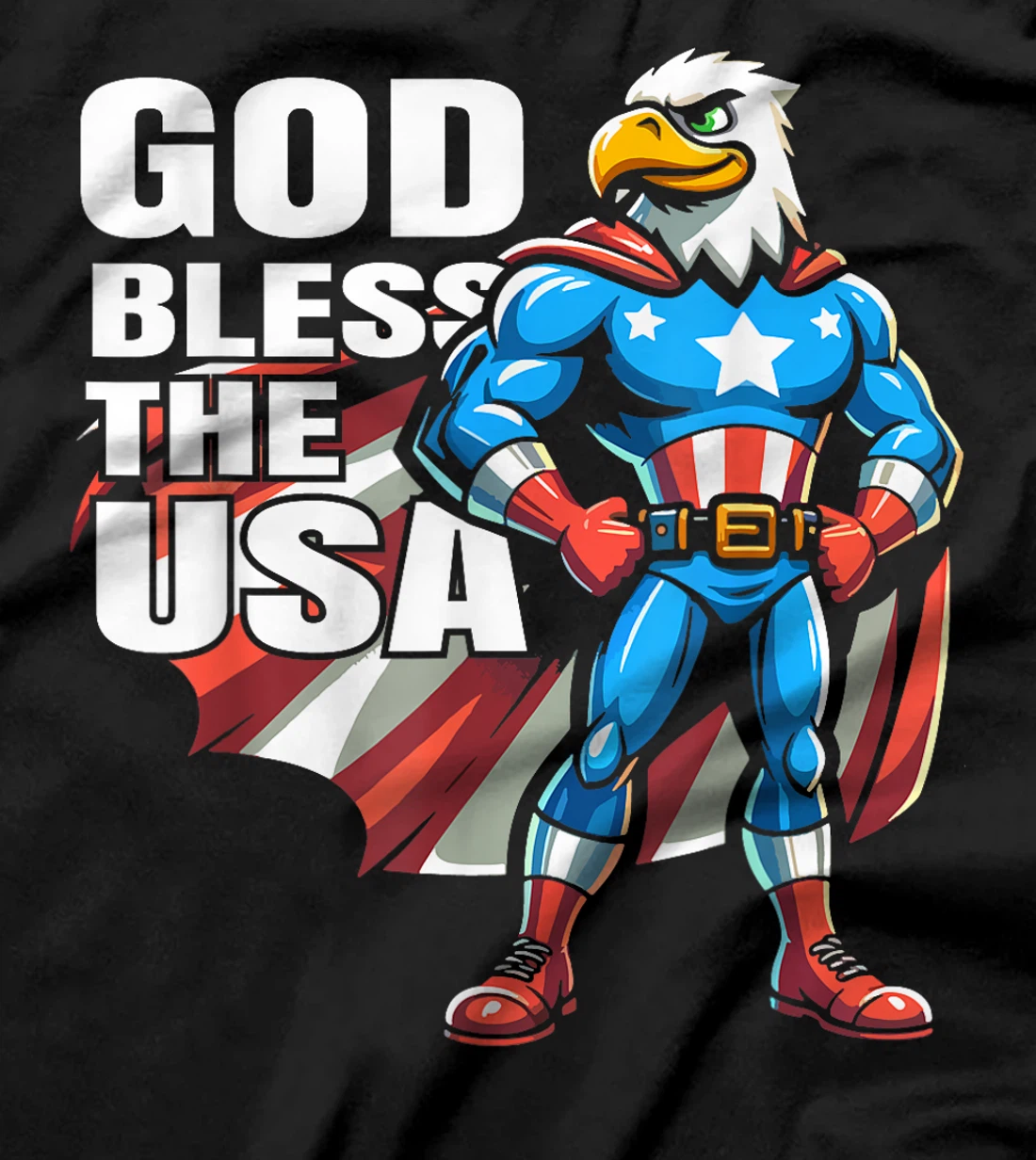 God Bless The USA American Patriotic Eagle Superhero Design T-Shirt