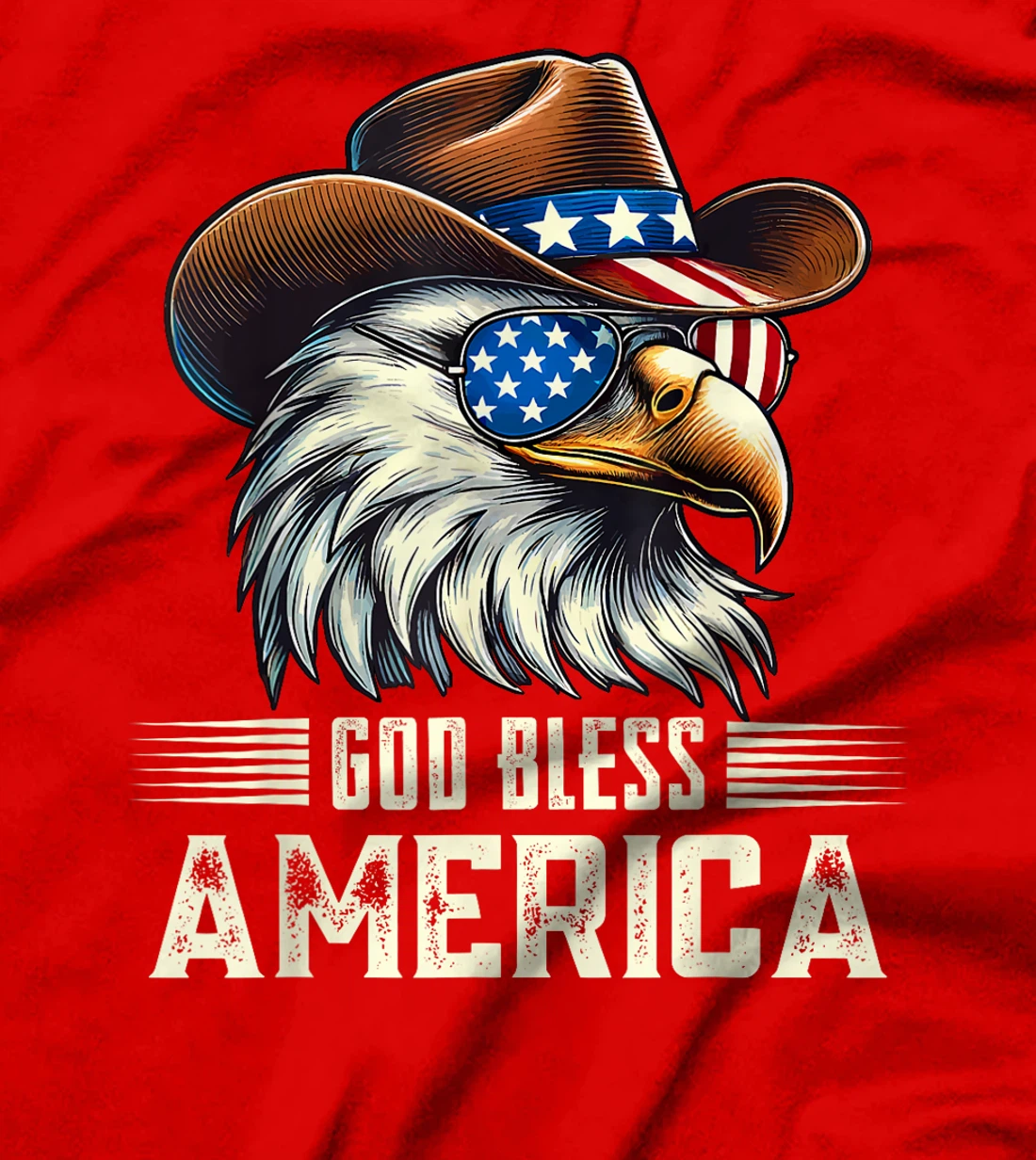 4th of July Bald Eagle Cowboy Western God Bless USA T-Shirt
