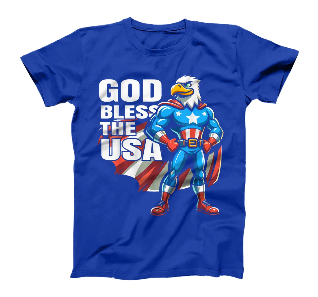 God Bless The USA American Patriotic Eagle Superhero Design T-Shirt
